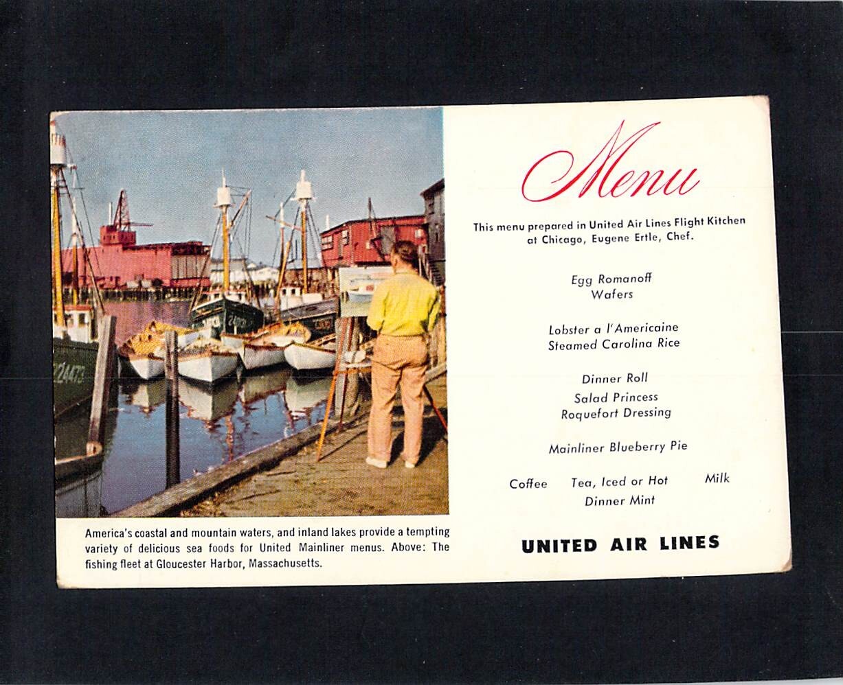 I1340 Transport Aircraft United Air Lines Menu vintage postcard