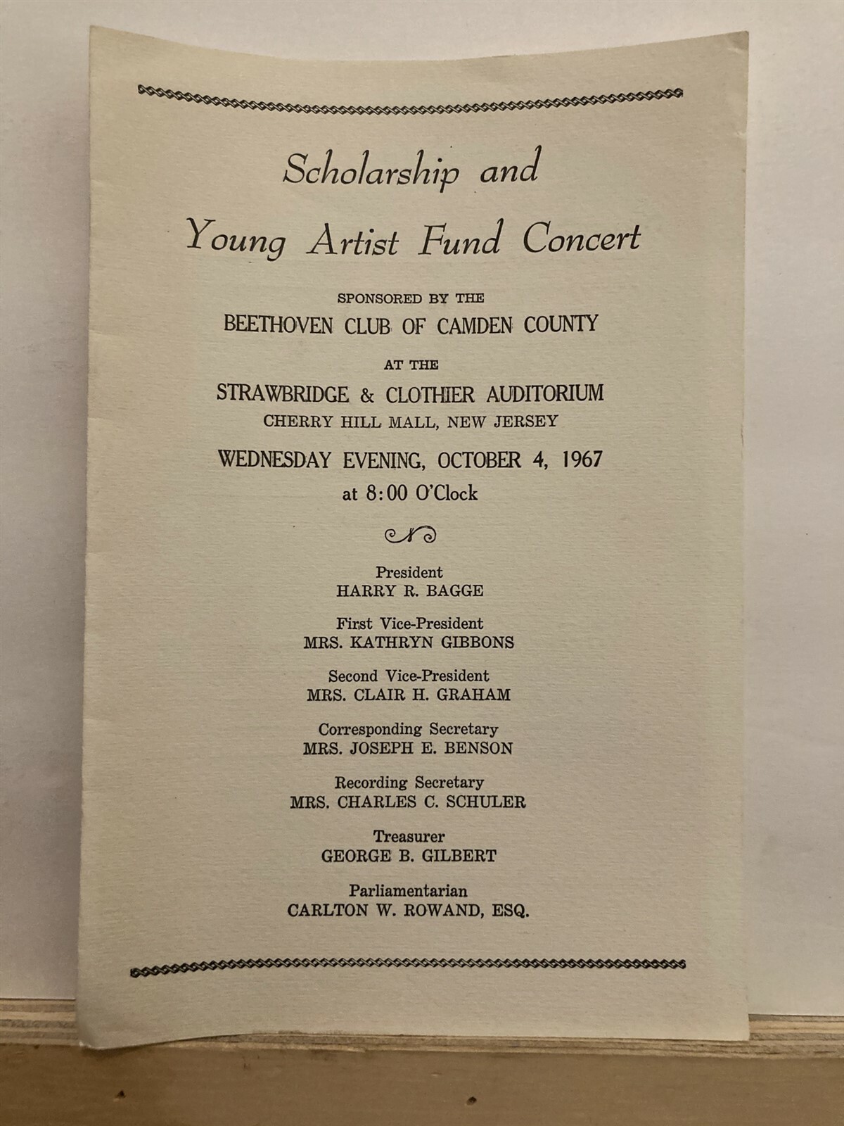 1967 Beethoven Club of Camden Cherry Hill Mall Concert Program New Jersey NJ Vtg