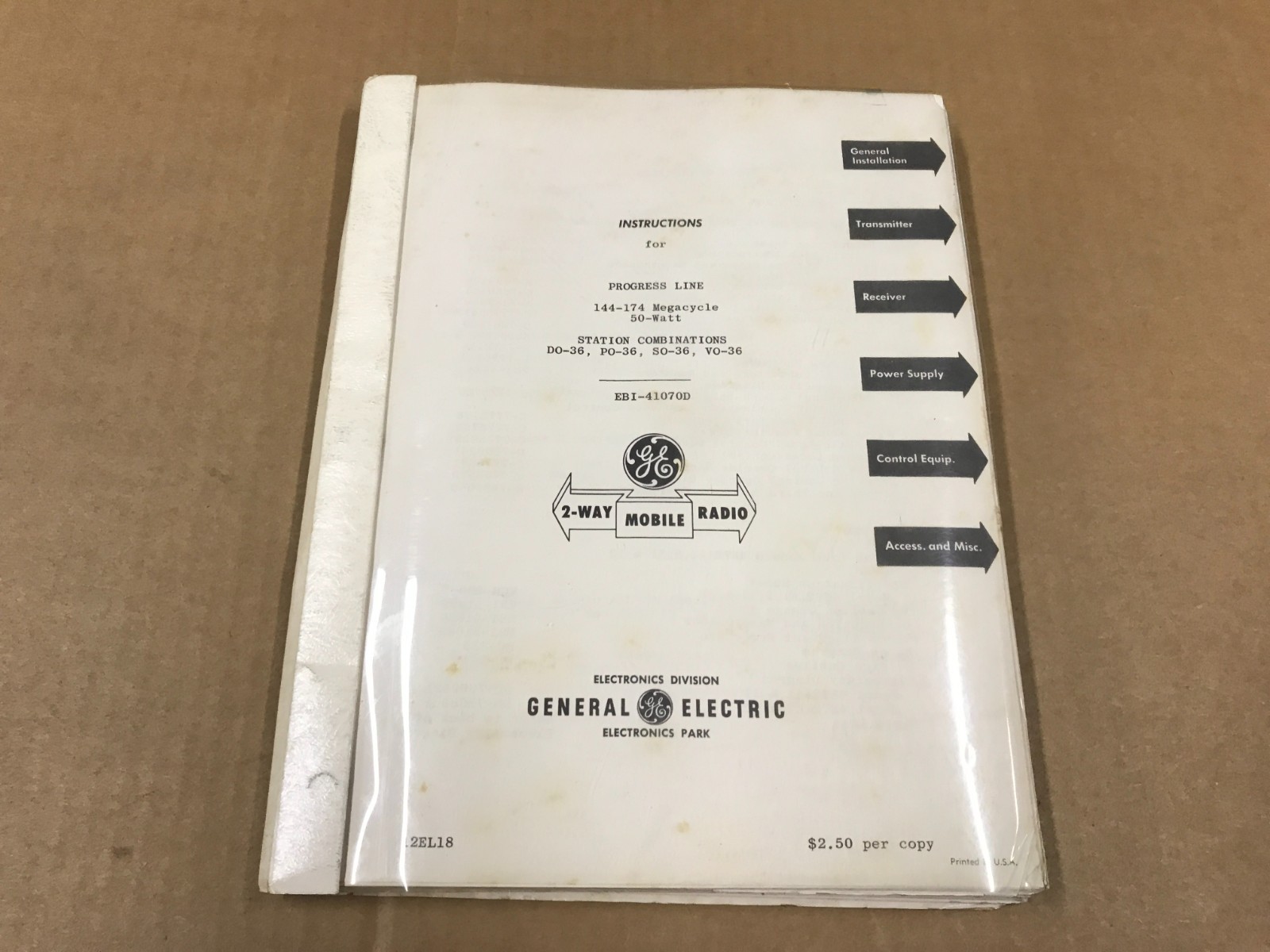 Vintage General Electric 2-Way Mobile Radio Instructions Manual EBI-41070D