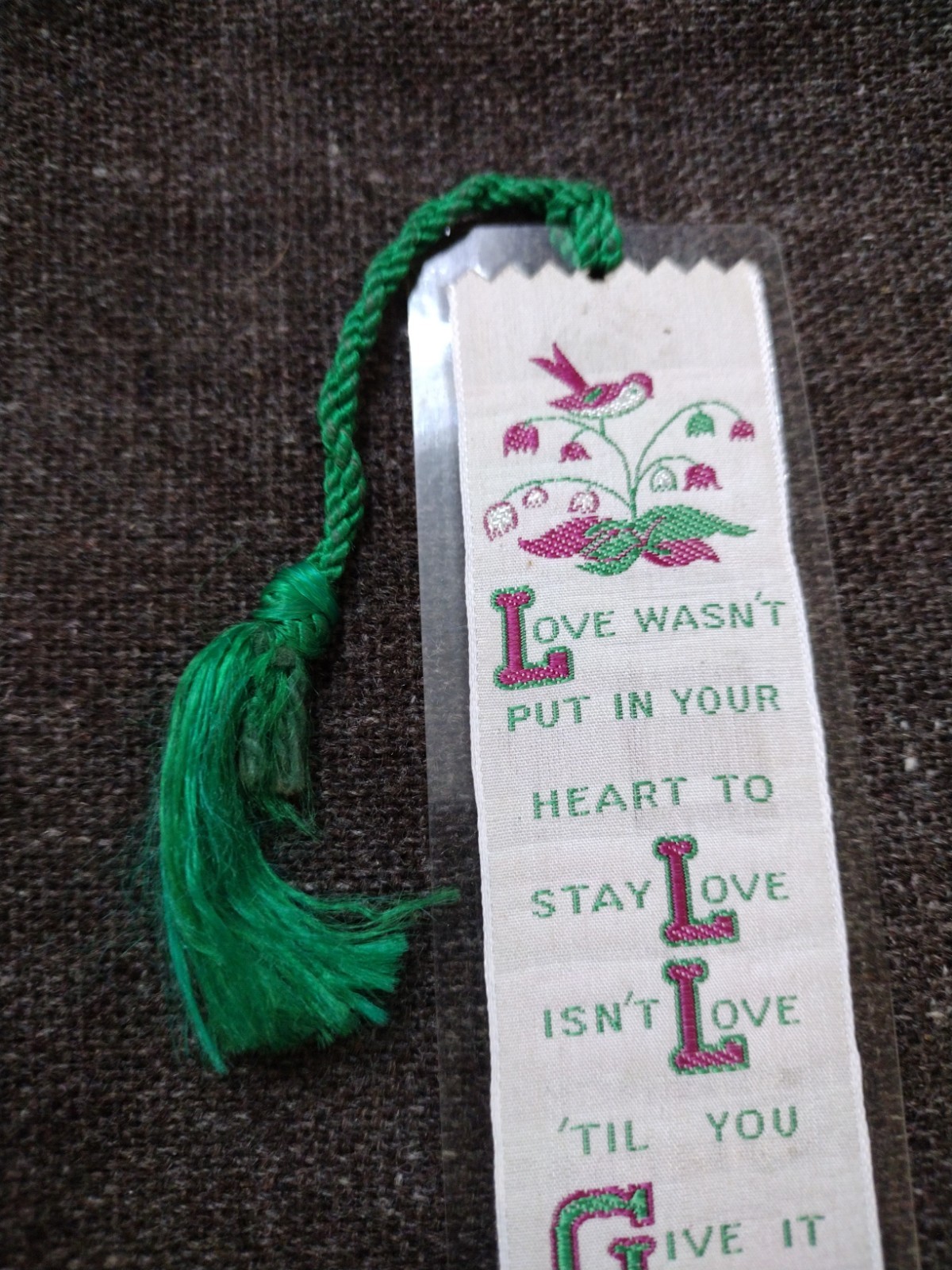 Vtg Weve A Gift Woven Bookmark Love Give It Away Birds Tassel Sound Of Music
