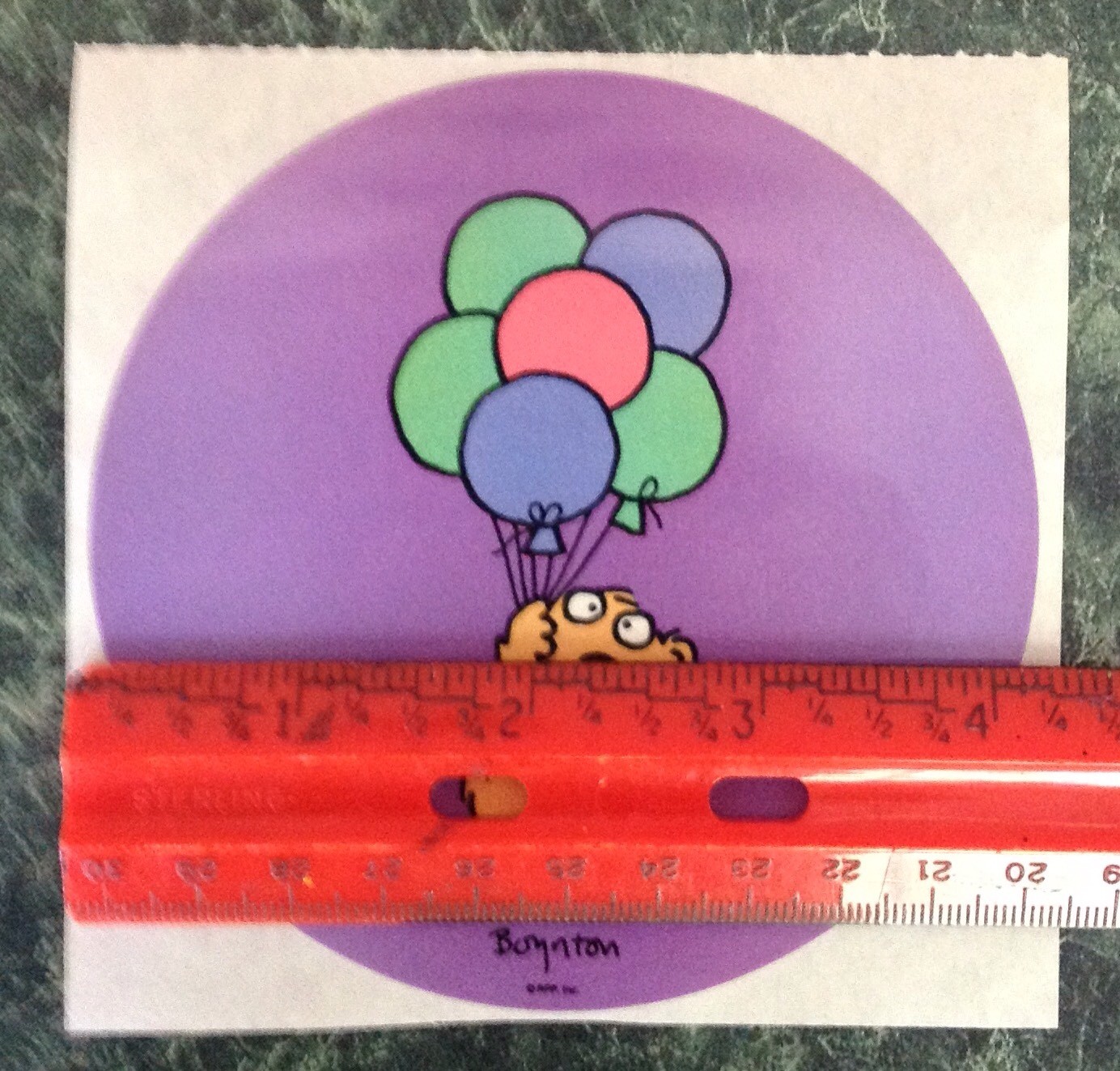 VTG Sandra Boynton LRG 4″ Round Sticker Bear Balloons Birthday Party 80s Cartoon