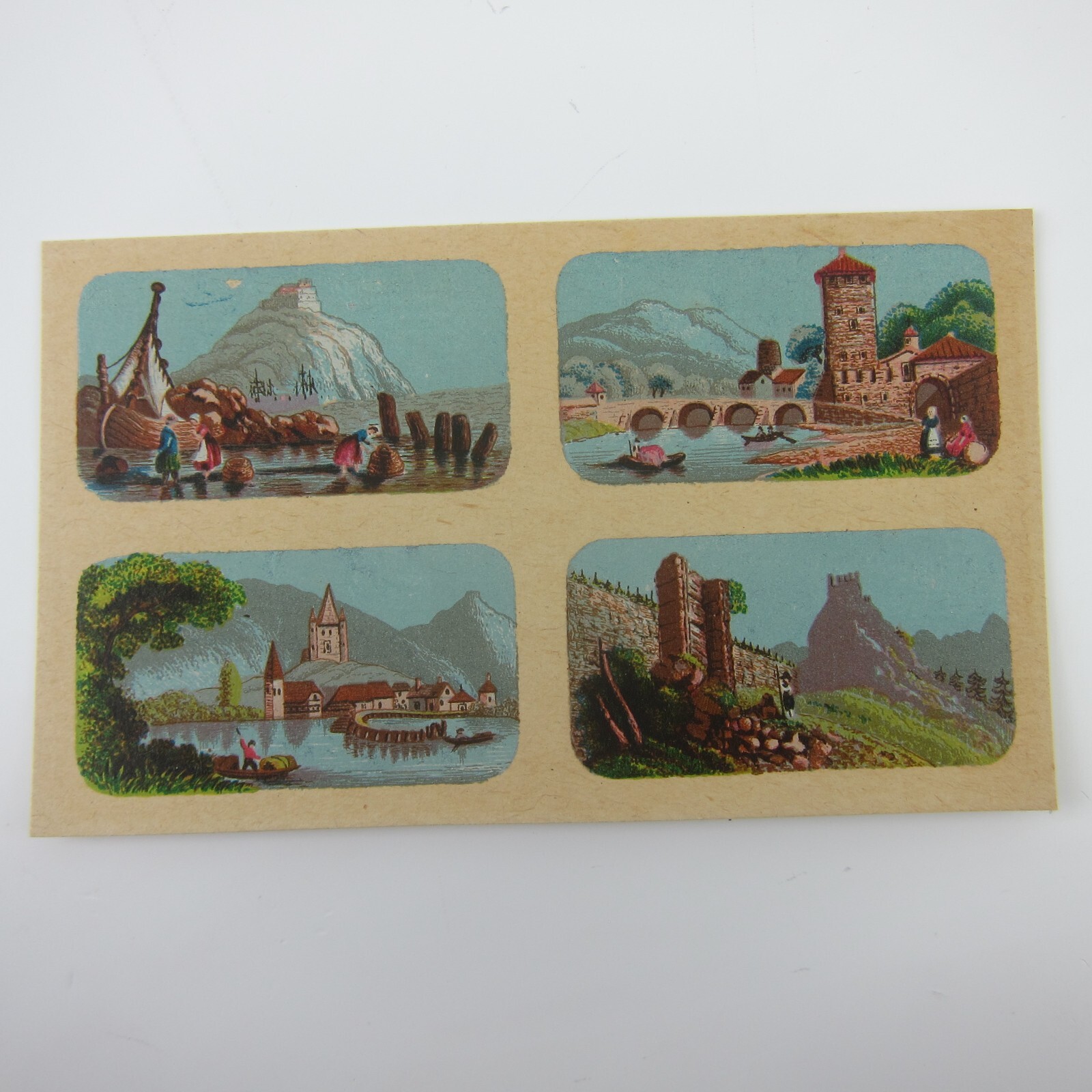 Antique Lithograph Print Samples Lot Mini Landscapes Towns Villages People RARE