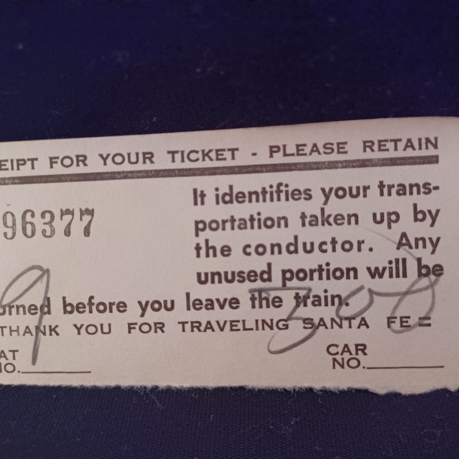 = SANTA FE CHIEF WAY TRAIN LINES JUNE 15 1968 ENVELOPE W/ USED TICKET STUB #-1