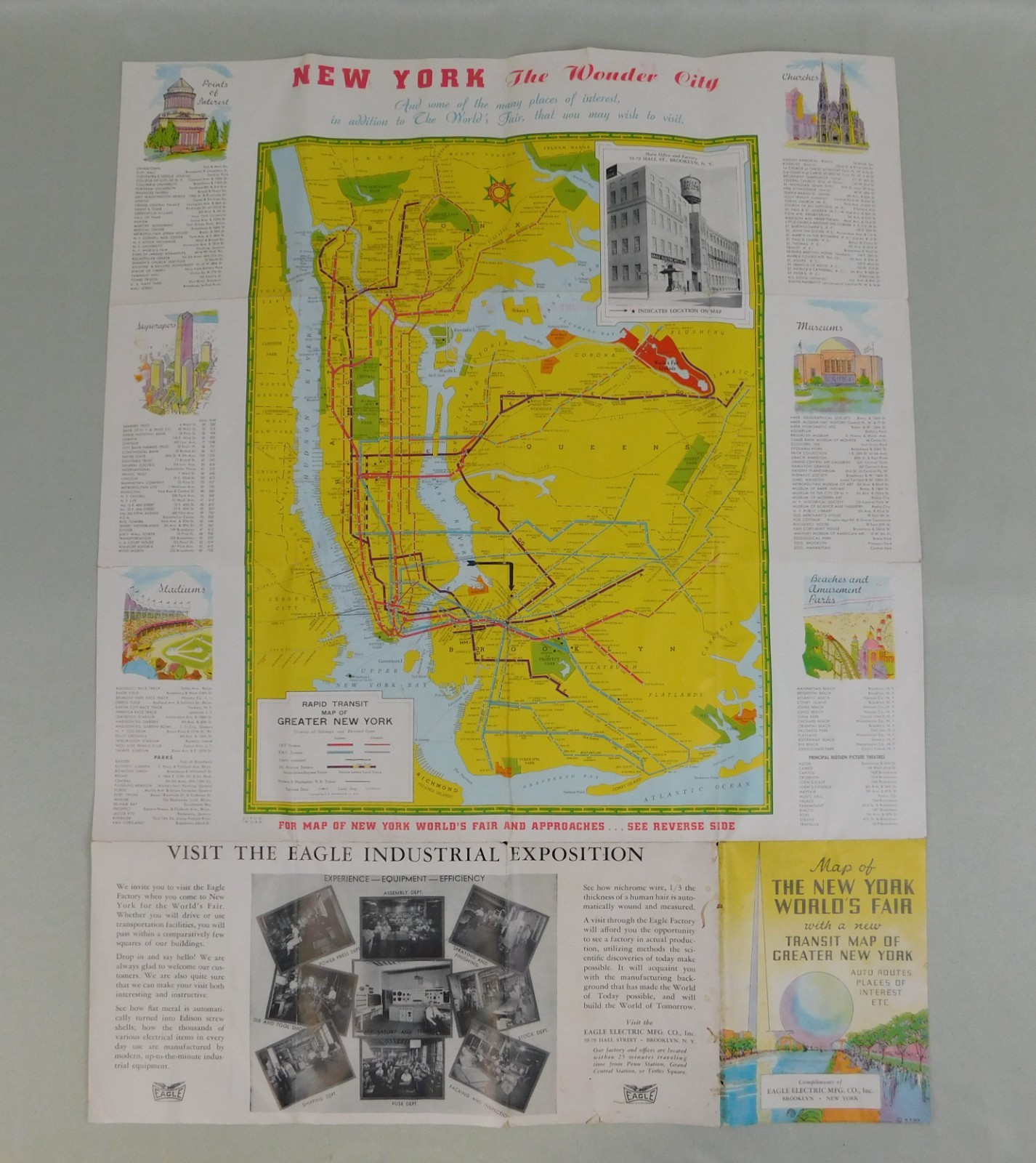 Vintage 1939 Map of The New York World’s Fair Transit Map of Greater New York