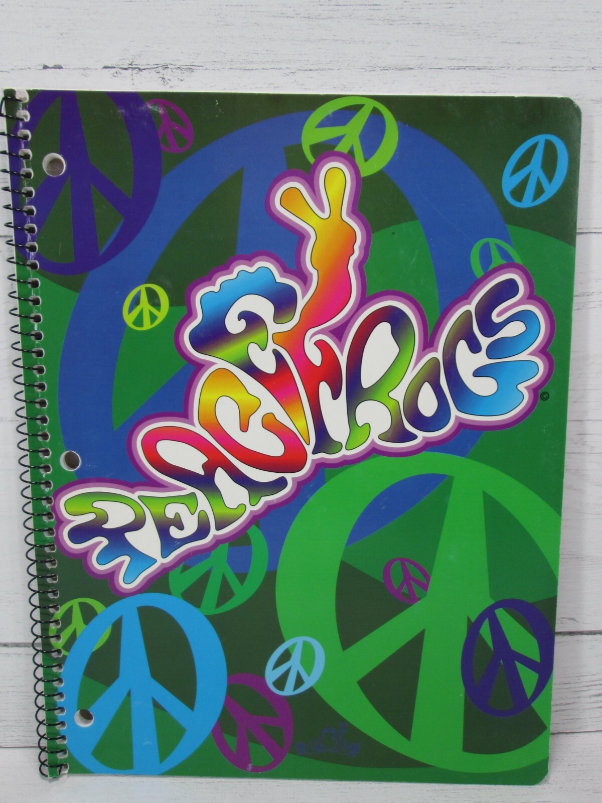 Vintage 80s Peace Frogs Sign Spiral Notebook Theme Book Green Colorful Made USA