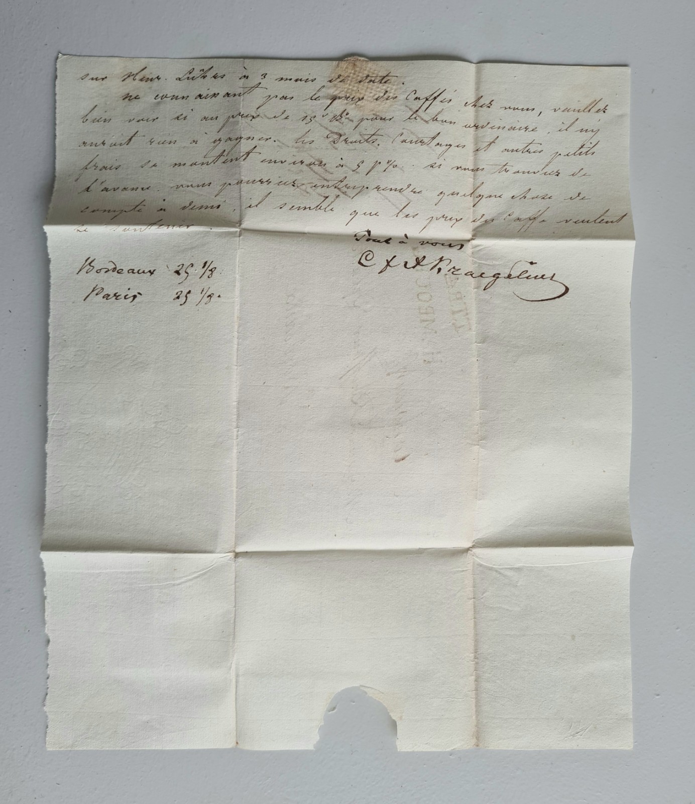 Old Letter Mail Hamburg Bordeaux 15 June 1819 Restoration Era.