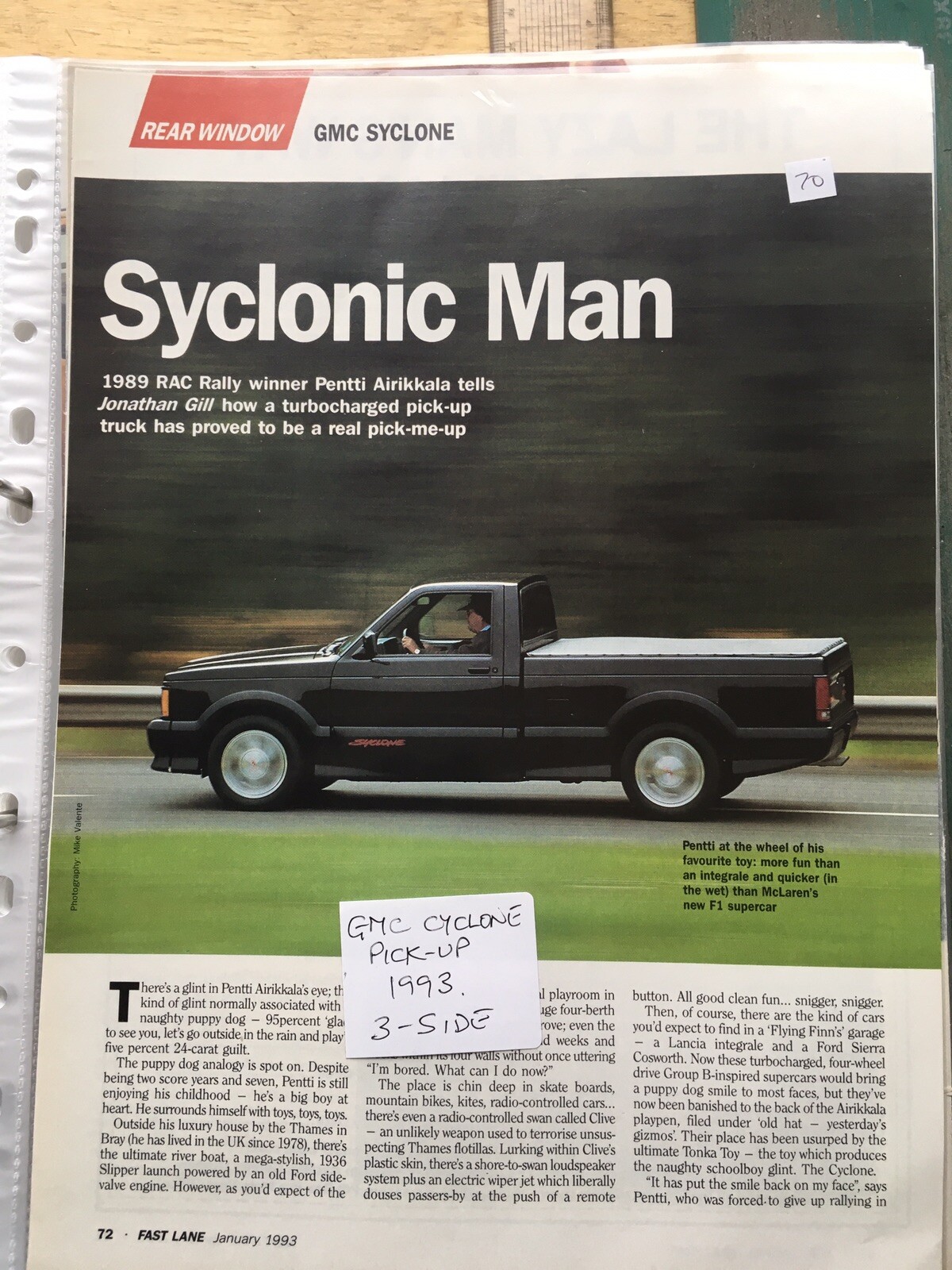 GMC ‘CYCLONE Pick-up’ 1993 Magazine Article/Report 3-Sided Cutting 713/70