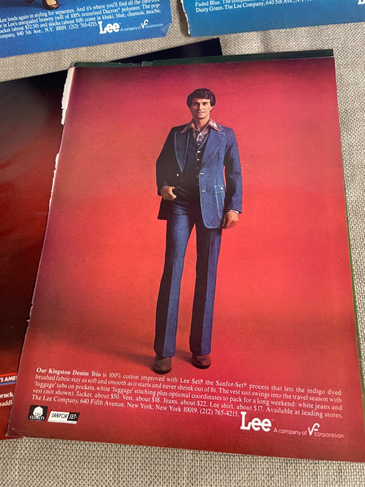 Lee Fits America 1970s Magazine Avertisement Ads lot of 9 Mens Fashion