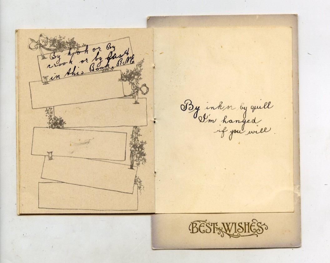 C1910 NOVELTY AUTOGRAPH ALBUM ON POSTCARD WITH INK ENTRIES JEPARIT VICTORIA P20