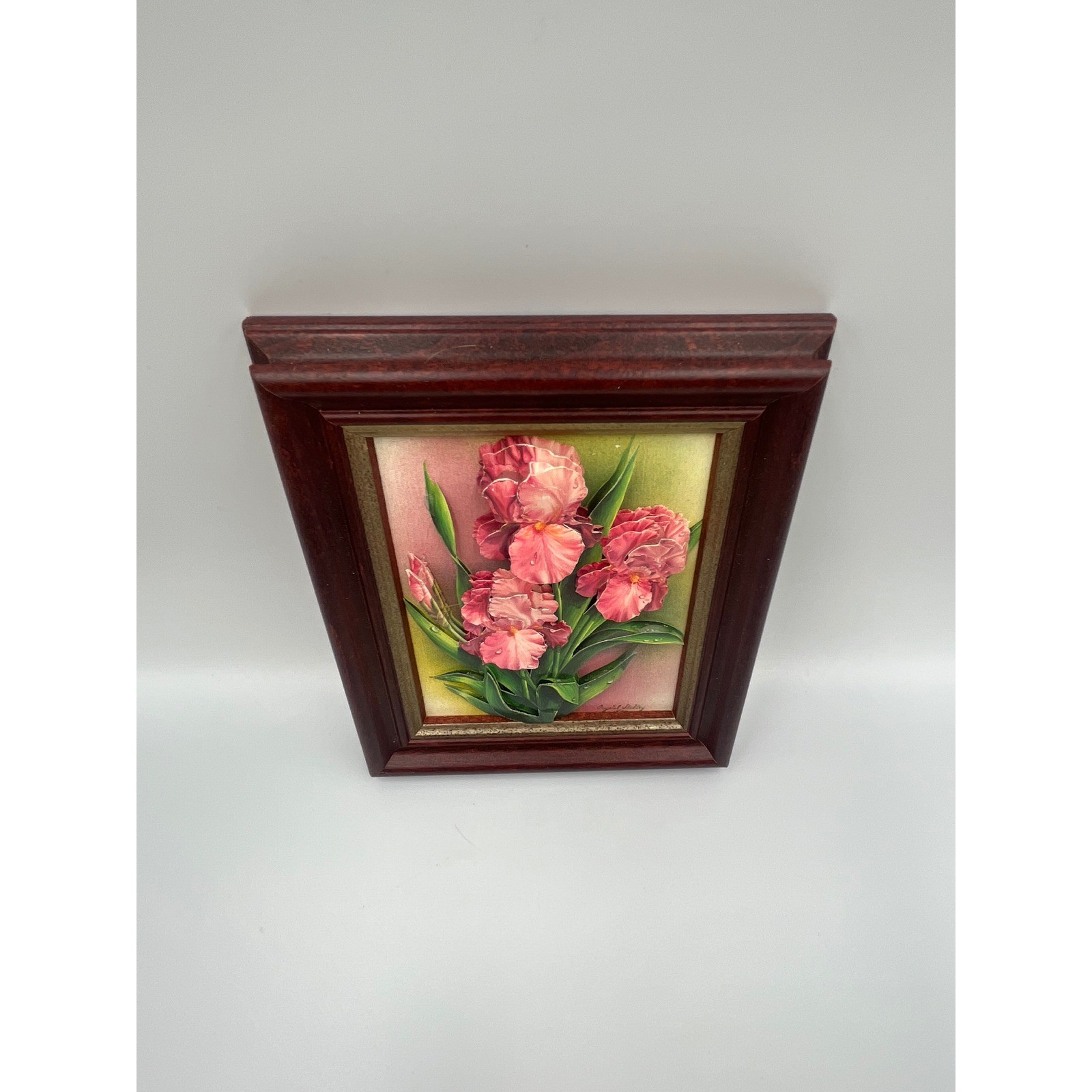 Rare Handmade 3D layered Paper Art 1989 “Pink IRIS” Signed By Crystal Skelley