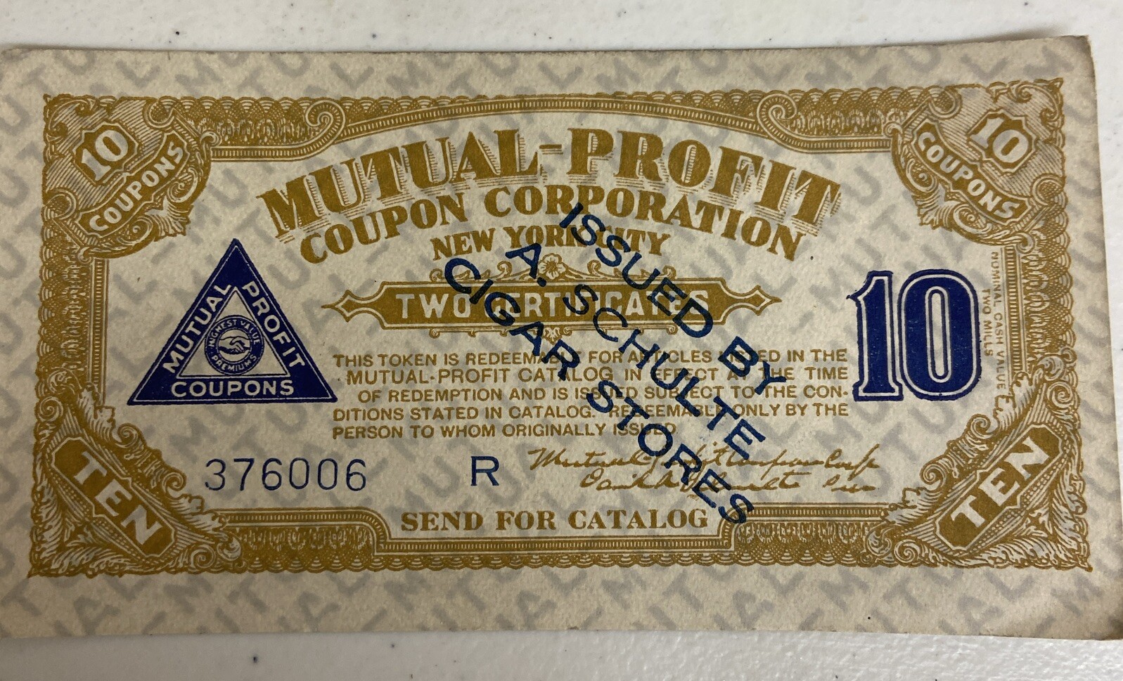Mutual Profit Coupon Corporation New York City, NY 10 Coupons Cigar Store
