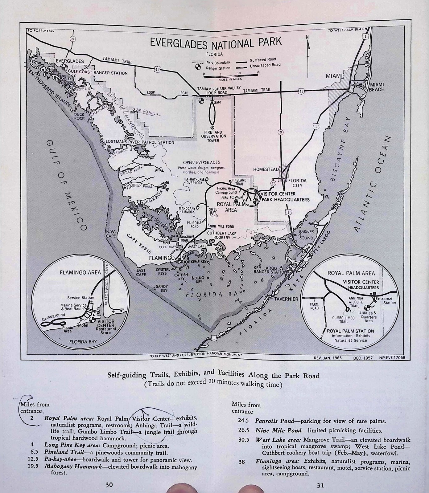 Everglades Nat’l Park FL Map Brochure c1950s Mid-Century NPS