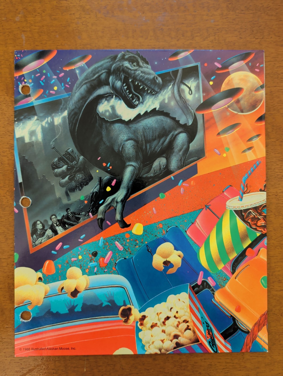 Vintage 1988 Mead Cruisers Folder Drive In Dinosaur UFO 80s Neon Candy Stripe