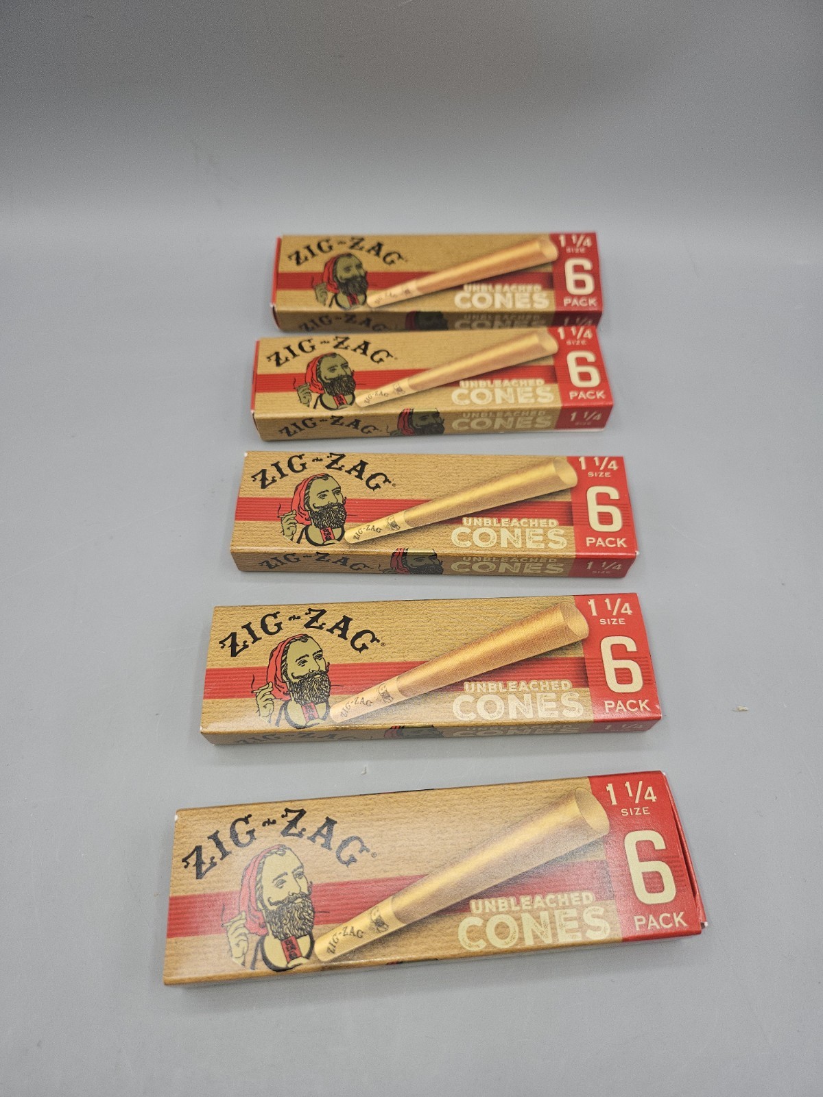 -5- ZIG-ZAG Pre Rolled Cones 1 1/4 Size 6 Pack Unbleached Slow Burning Pre Roll