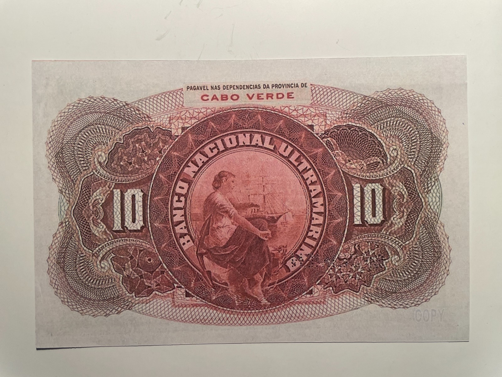 Cape Verde, Cabo Verde 10 Escudos 1921 Banknote reproduction