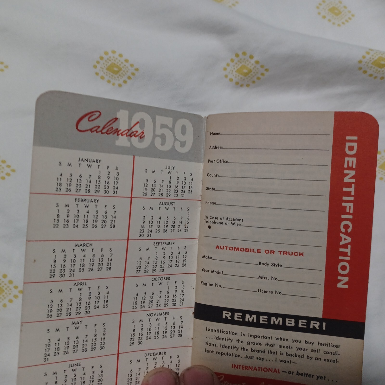 1958 Rainbow Premium Plant Food Calendar Pamphlet Camp Point IL Lee Fertilizer