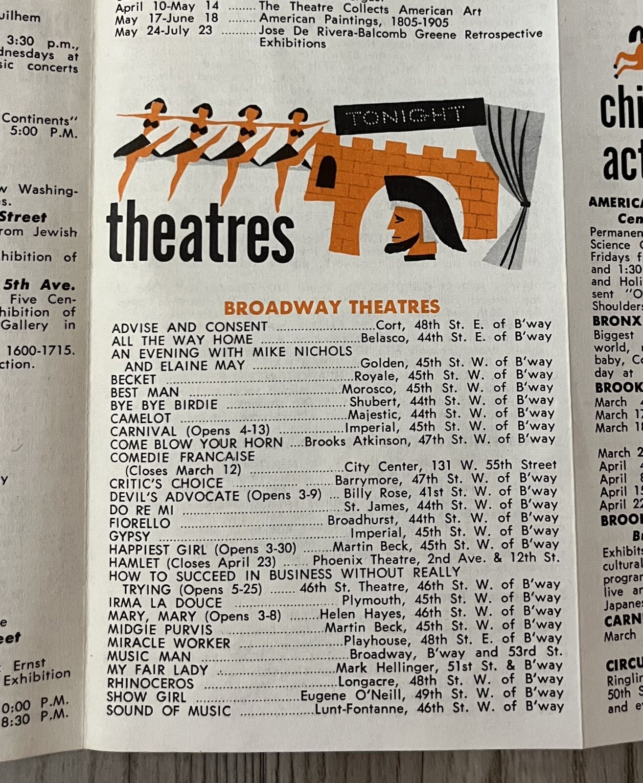 Vintage New York N.Y. Quarterly Calendar Of Events Spring 1961 Brochure Foldout