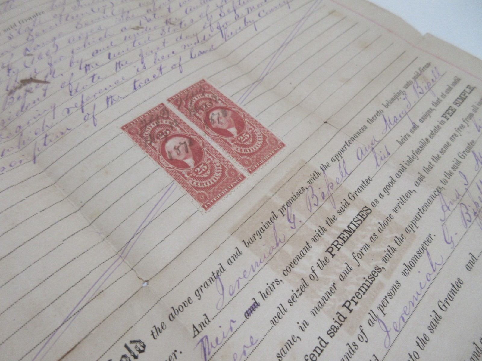 Antique 1870 Warranty Deed With Dower ONE DOLLAR Ohio Bipell + Post Stamps 25c