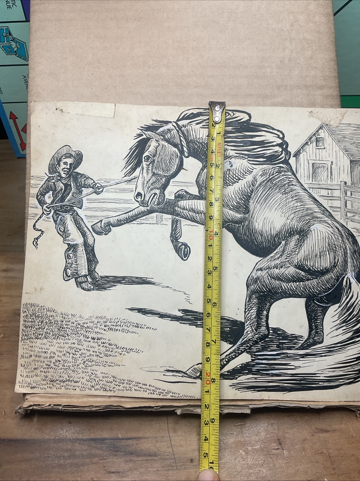 Vintage Hand Drawn Picture Of Cowboy & Horse – Unknown Artist B57