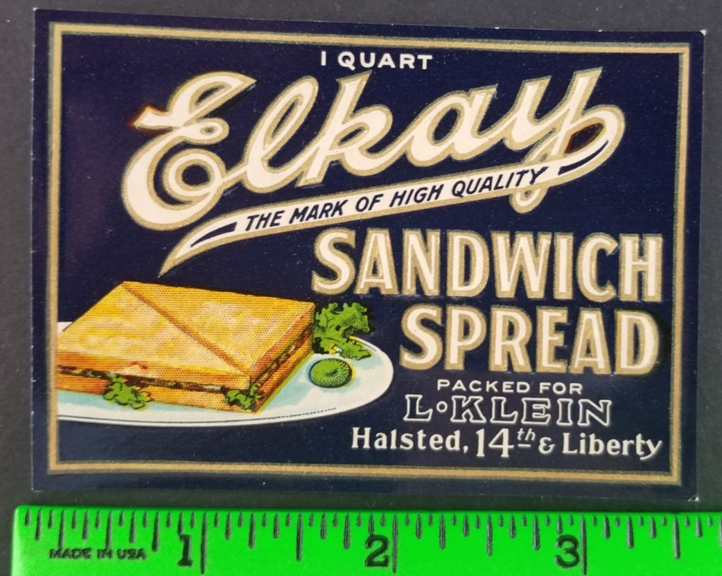 Vintage Elkay Sandwich Spread Food Label Card