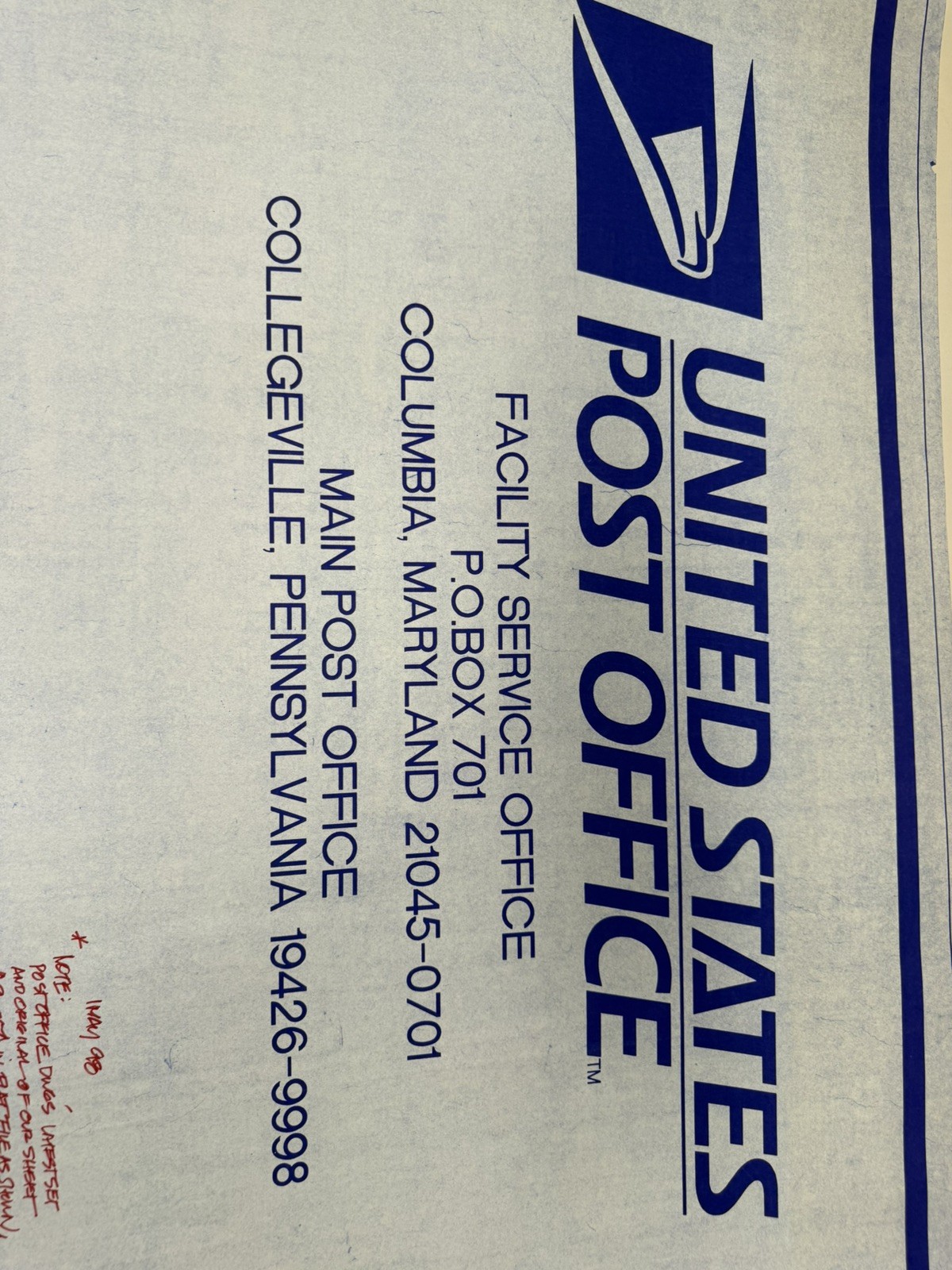 Vintage 1996 USPS post office Blueprint Set – Collegeville, Pa architectural
