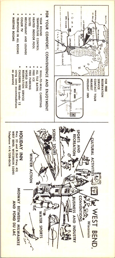 Holiday Inn West Bend Wisconsin 1970s Rack Card Indoor Pool Vintage Travel