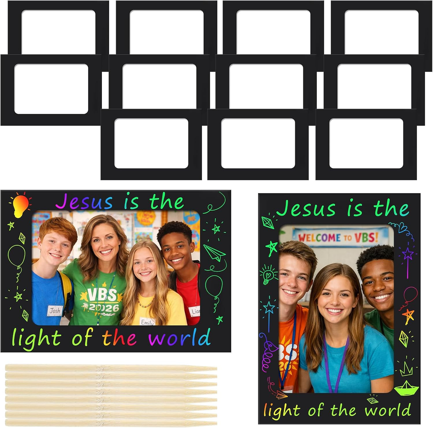 24 Set 2026 Vbs Scratch Picture Frame Crafts 4” X 6” Vacation Bible DIY Scratc