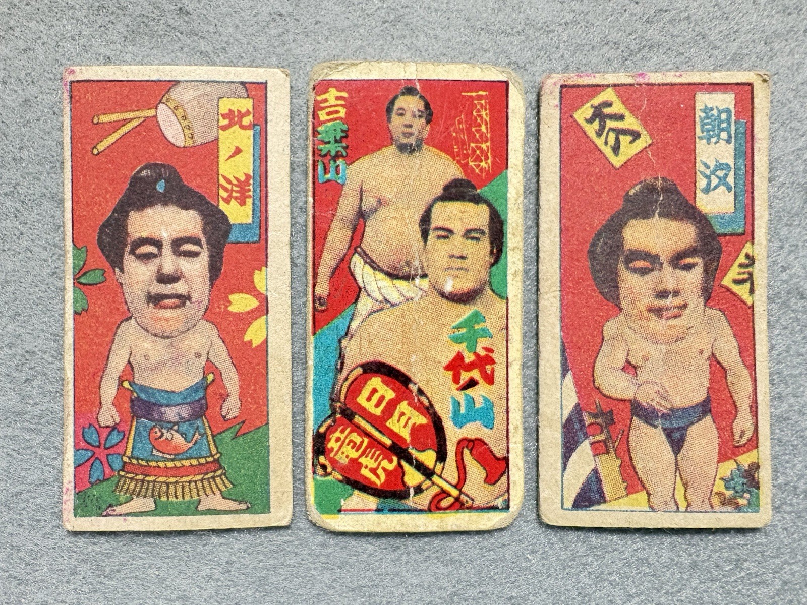 Vintage 1940s Menko Sumo Cards – Lot of 6 Showa Era Sumo Wrestlers Wakanohana