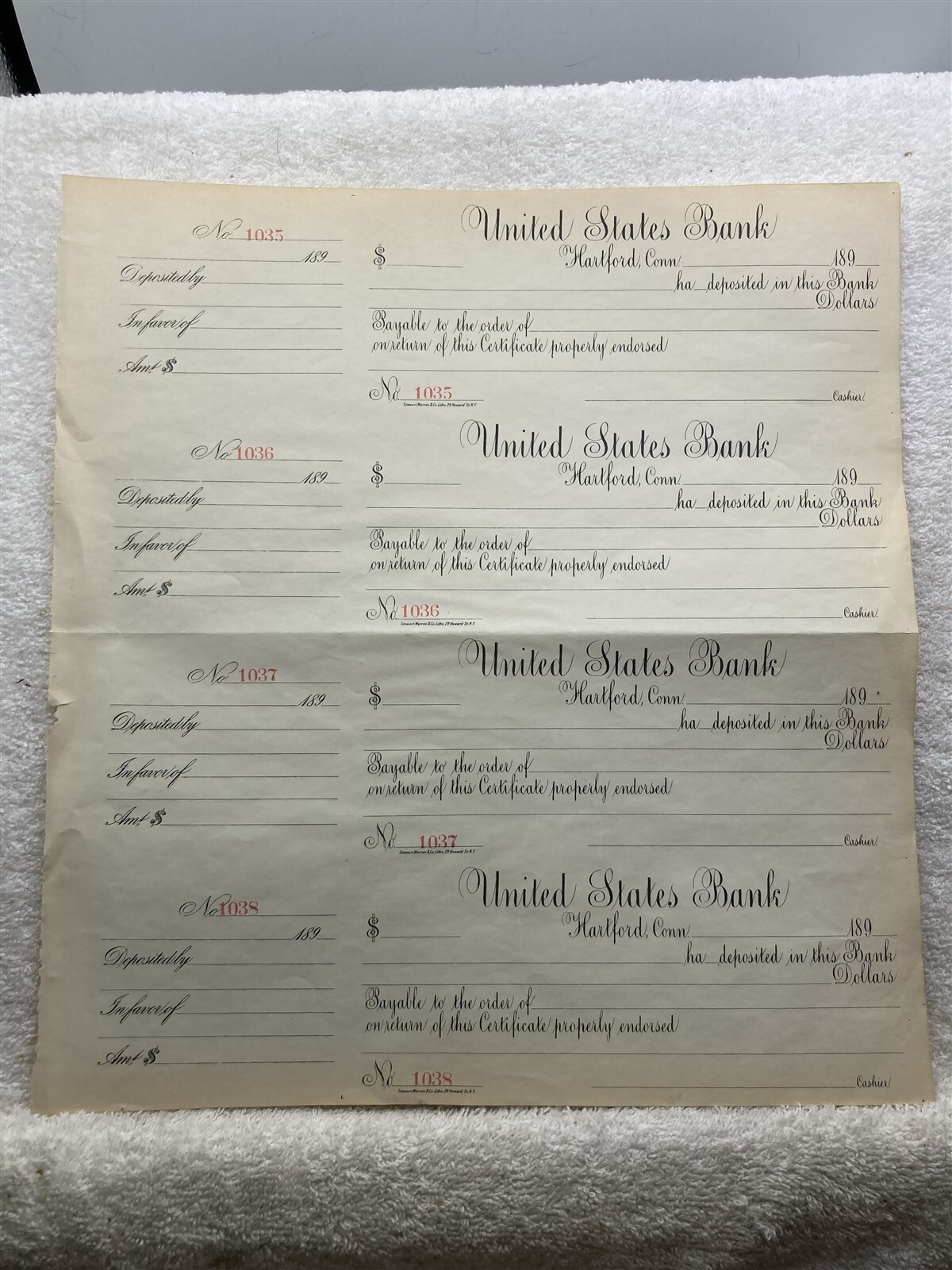 1890’s United States Bank Blank Checks & Stubs Hartford CT Vtg