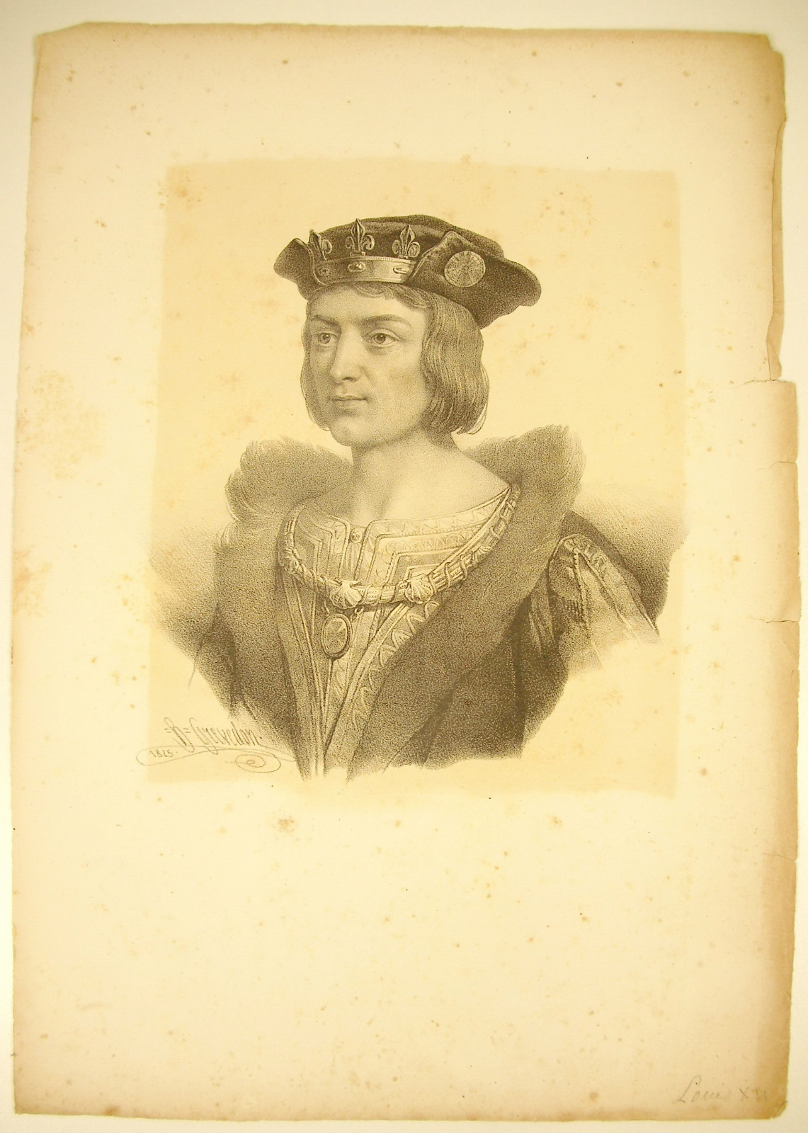 Lithograph by Henri Grevedon (1776-1860) Portrait of Louis XII King of France