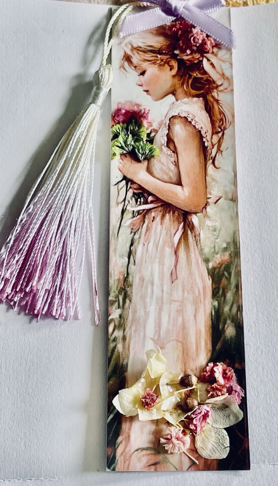 Handmade Bookmark Real Dried Flowers Fairytales Fairies Tassel Double Sided