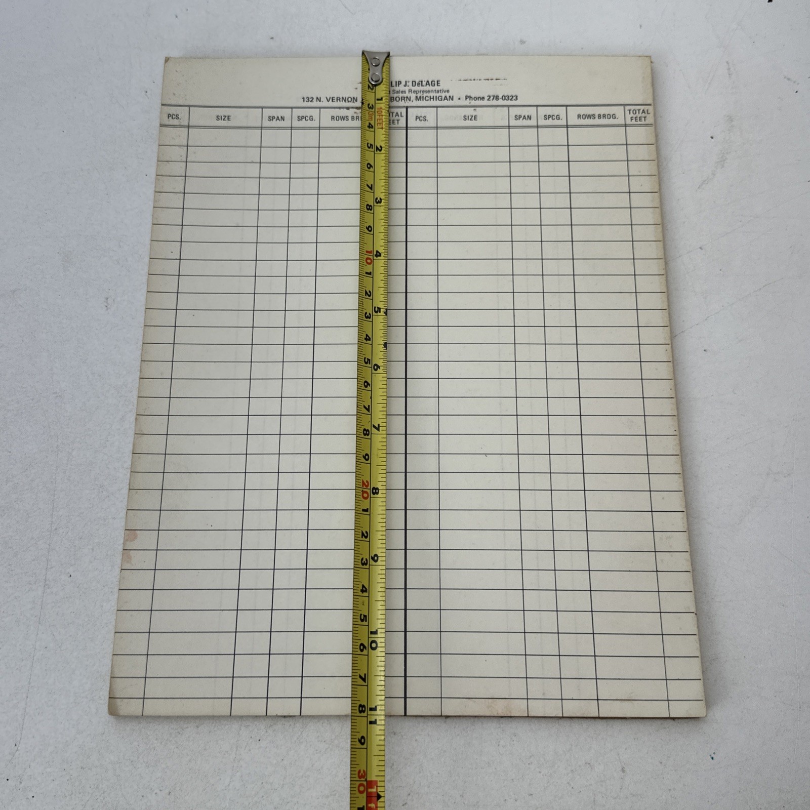 Vintage Paper Note Pad Philip DeLage Dearborn Michigan 11” x 8.5”