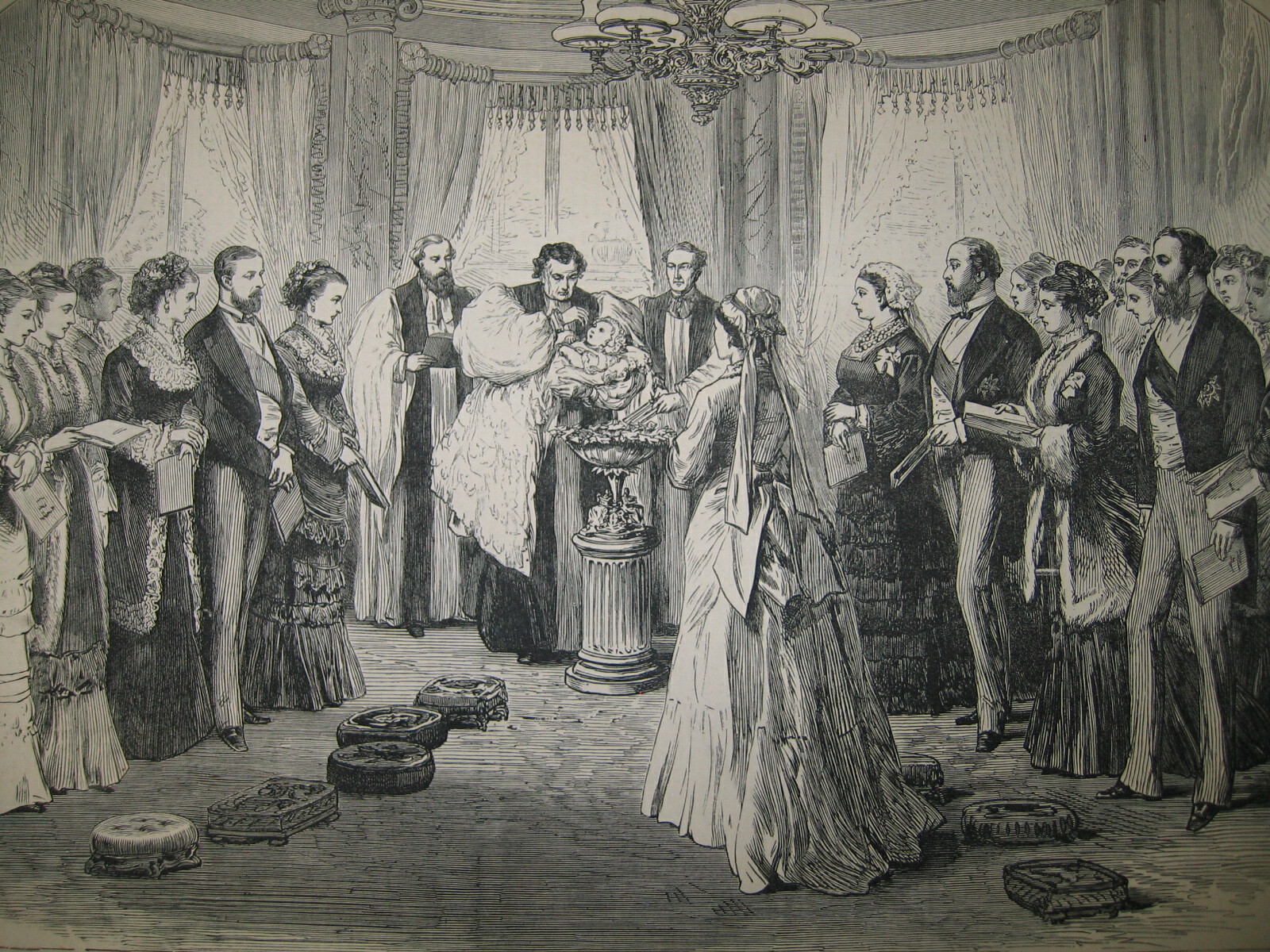 Old 1874 The Royal Christening at Buckingham Palace London Wood Engraving PRINT