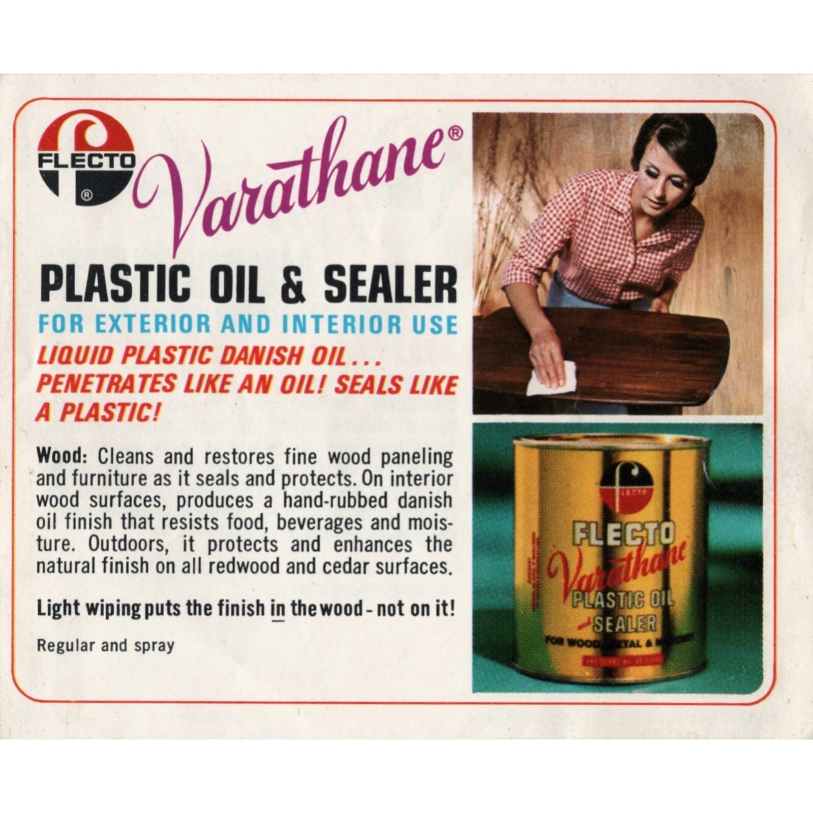 Flecto Varathane 1970s Product Advertisement 1972 MCM Wood Seal Clear Finish VTG