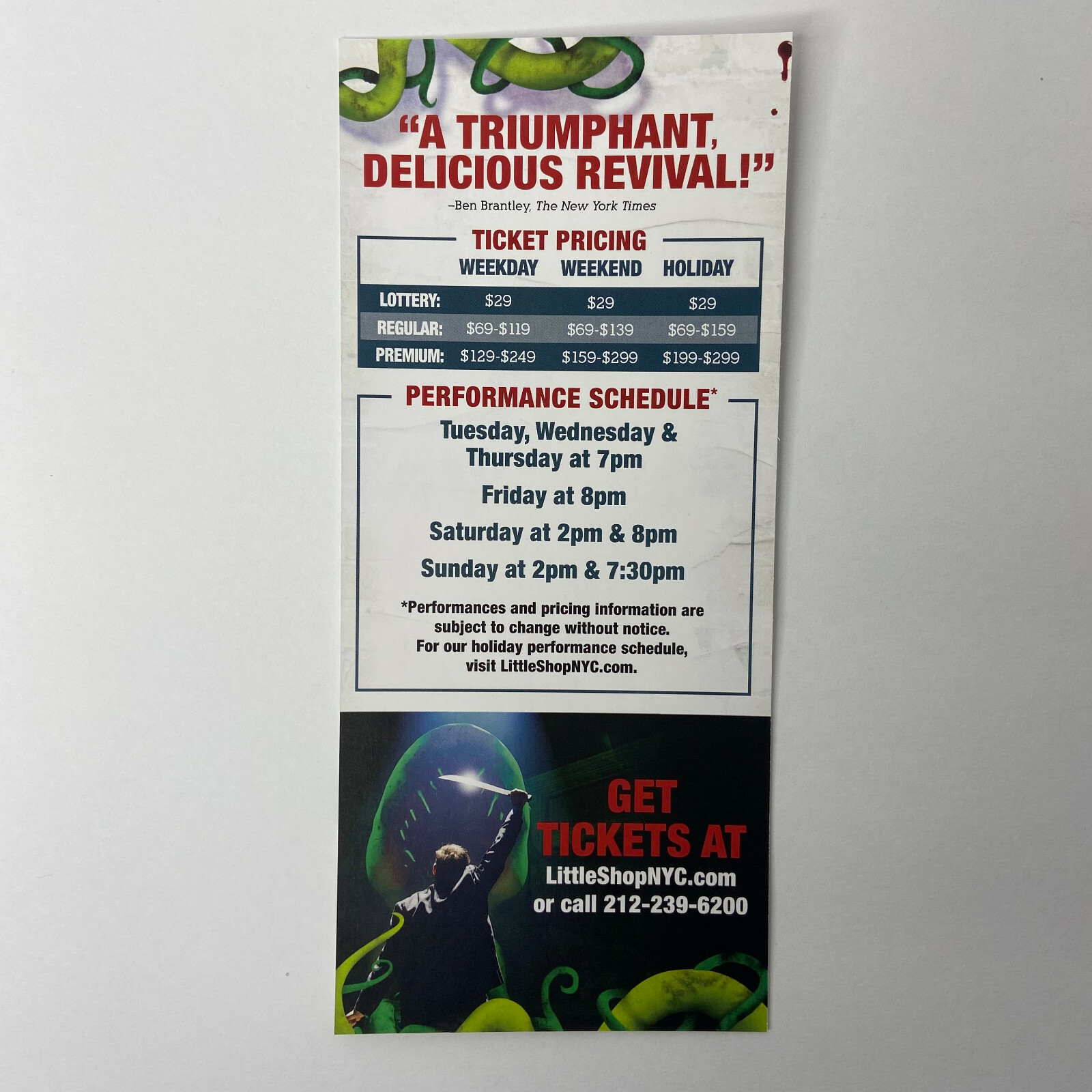Little Shop of Horrors PROMO AD FLYER HANDBILL NEW YORK CITY NYC BROADWAY 2022