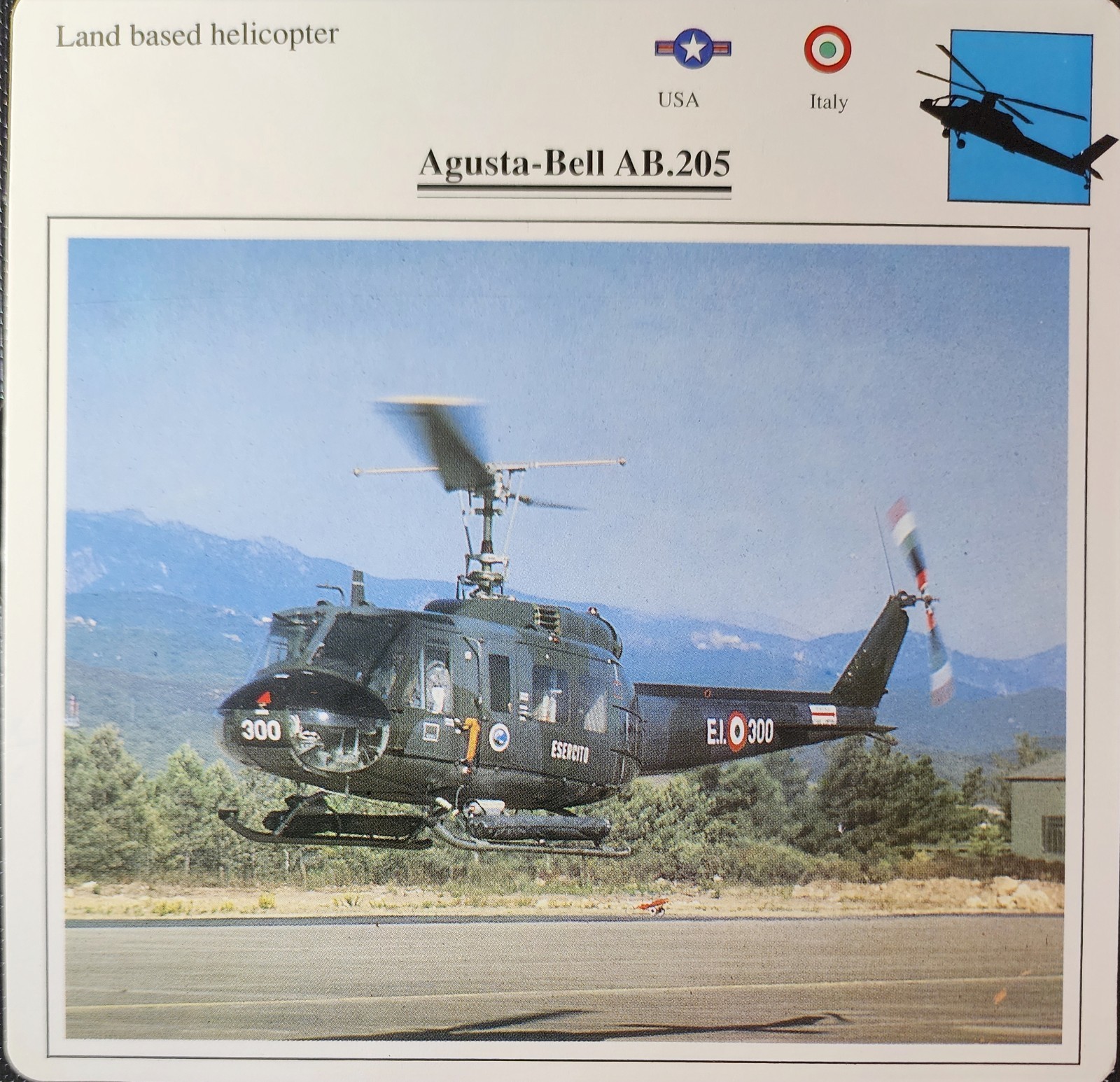 Agusta Bell AB 205 Helicopter Picture Original Vtg Info Detail Collector Card