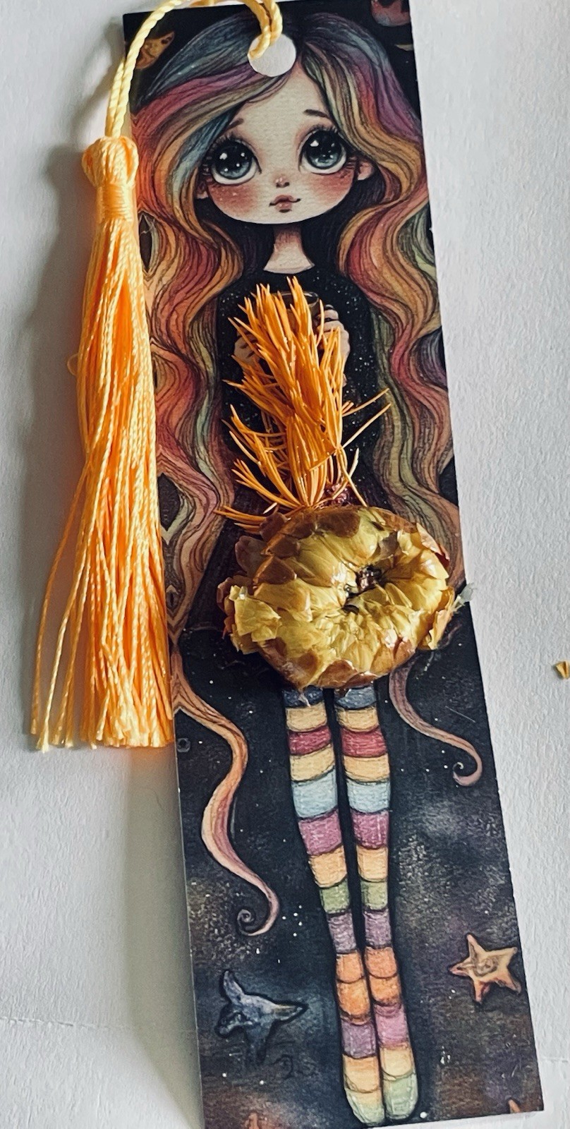 Handmade Bookmark Real Dried Flowers Fairytales Fairies Tassel Double Sided