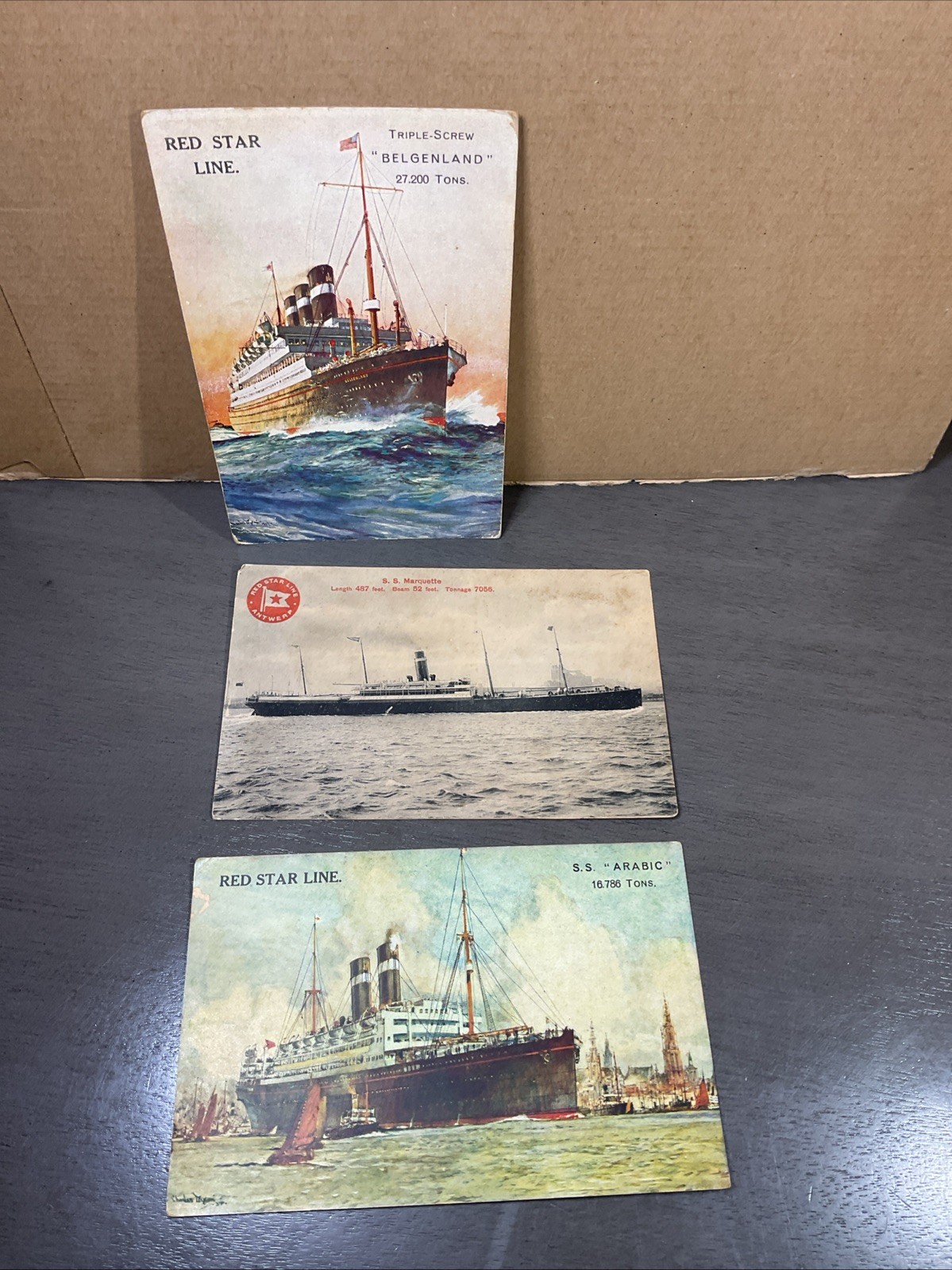 Vintage Red Star Line Post Card SS ARABIC, SS MARQUETTE BELGENLAND B49