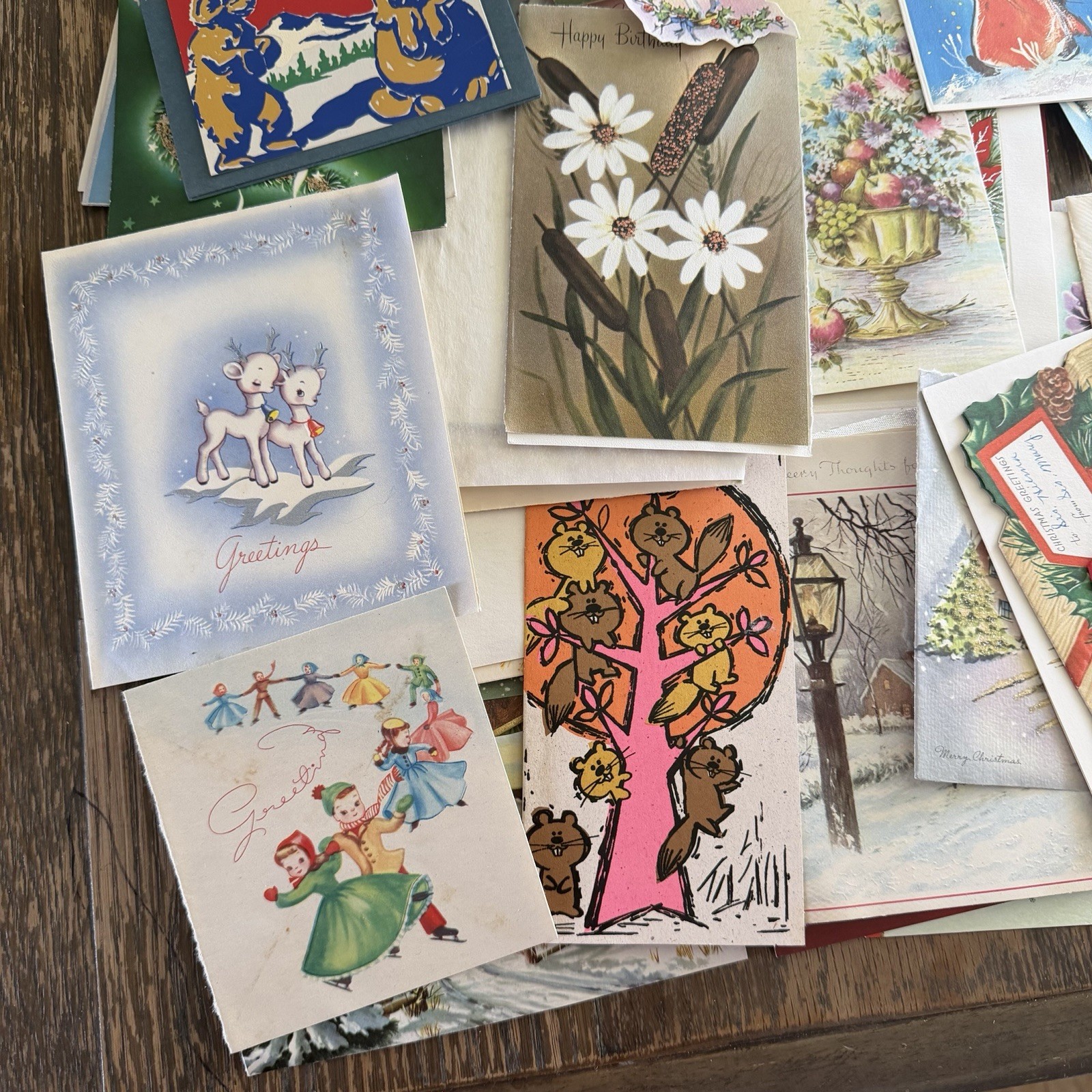 200+ Lot Used Greeting Cards + Paper Scraps 1930-1970s Scrapbooking Art Ephemera