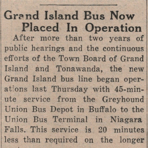Grand Island Bus Line 1938 Newspaper Clipping Buffalo NY Niagara Greyhound Depot