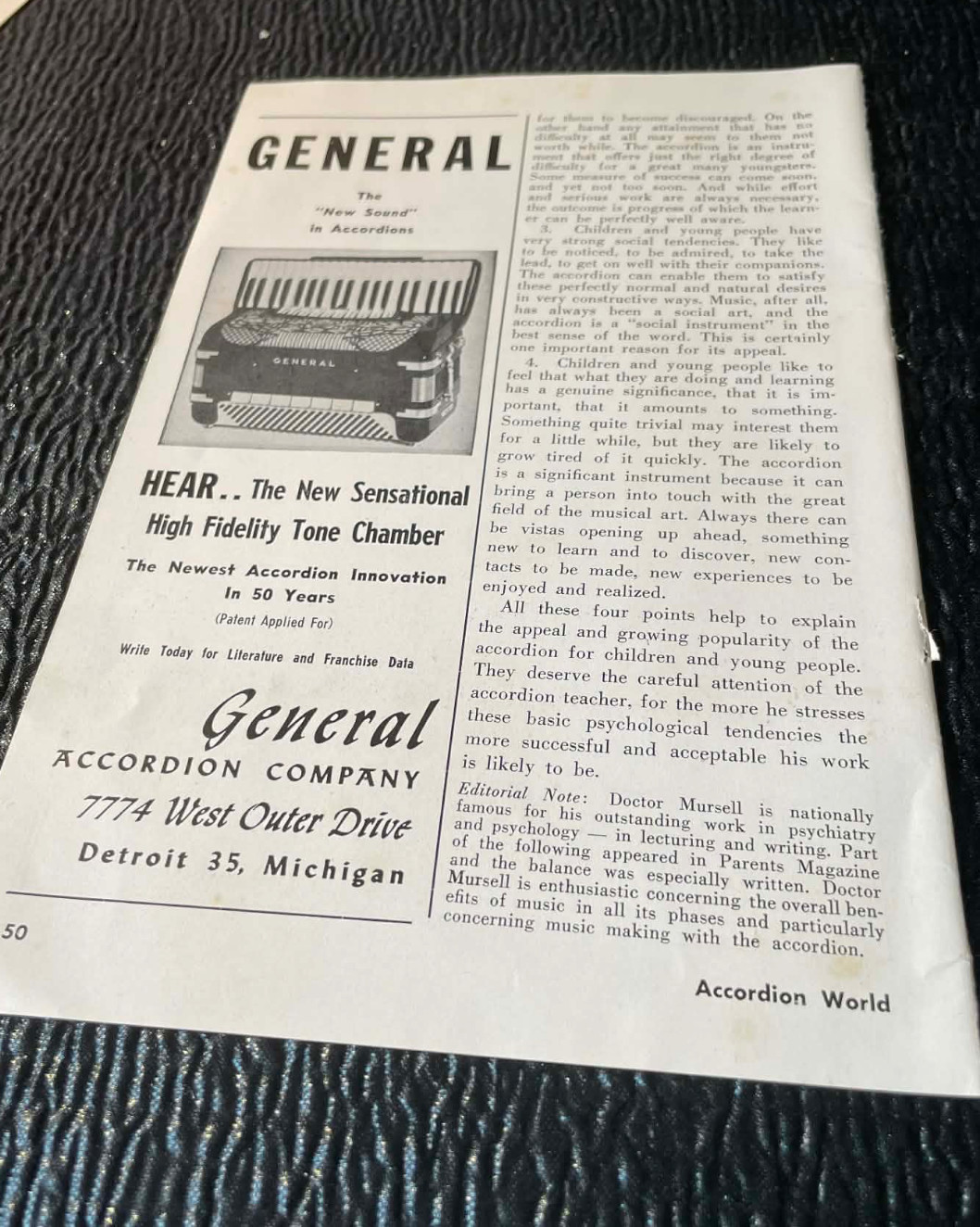 Carbonari Bros. General Accordion Company Ad 1956 Accordion World Magazine