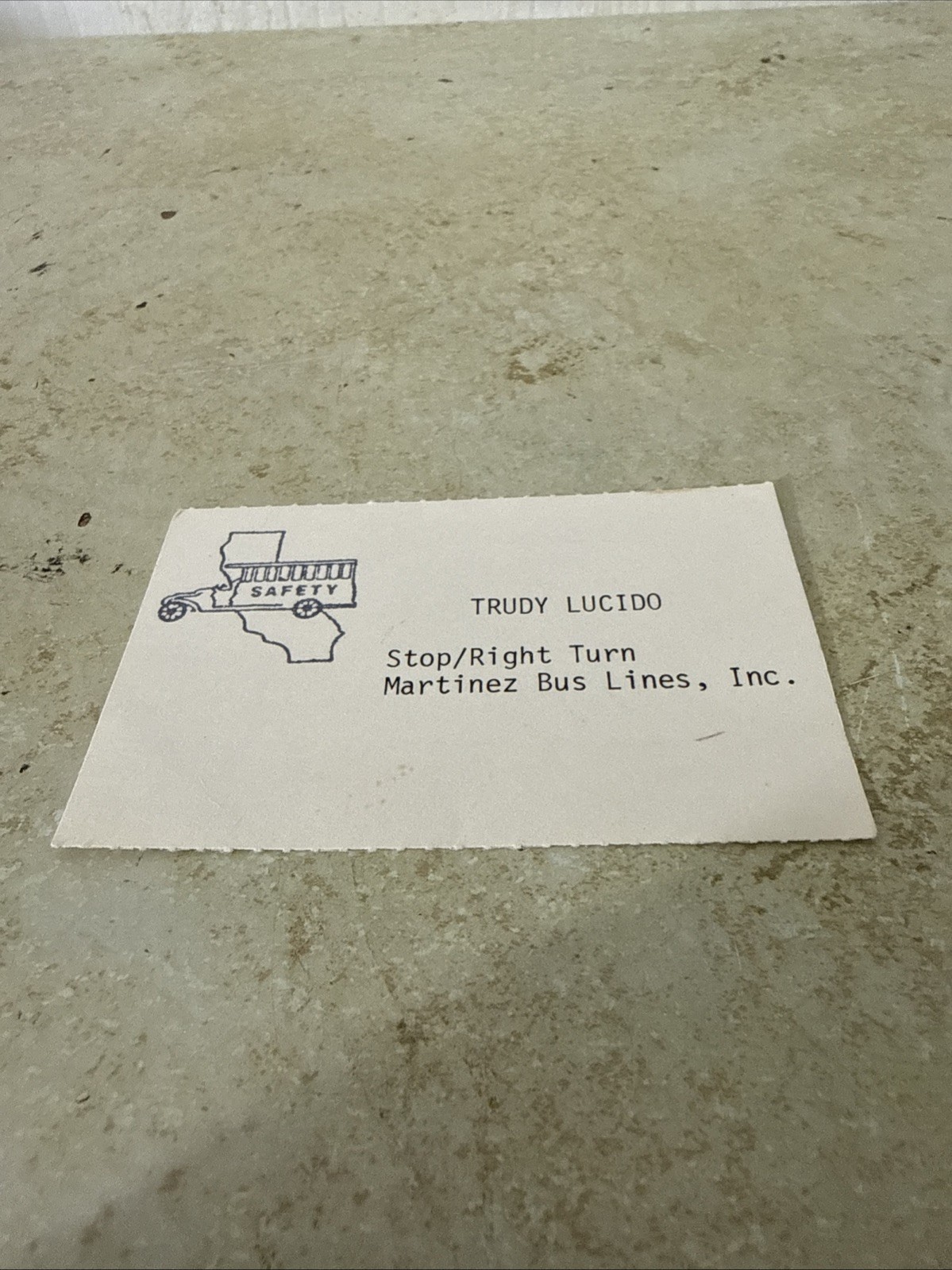 Vintage Homemade Business Card Martinez Bus Lines