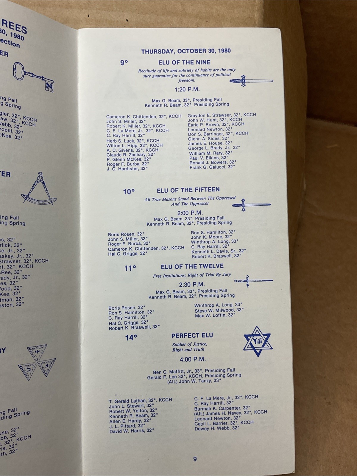 30 Oct-1 Nov 1980 Benoit-mills Memorial Class Fall Reunion Freemasonry Nc B73
