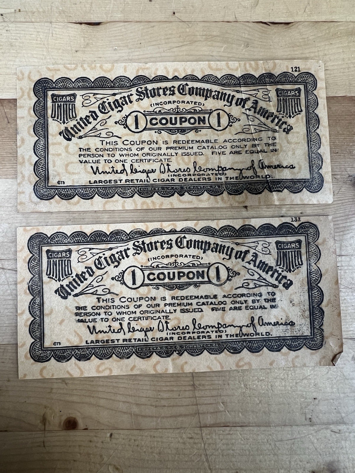 United Cigar Stores Company of America $1 Green & Orange Certificate- Set Of 4