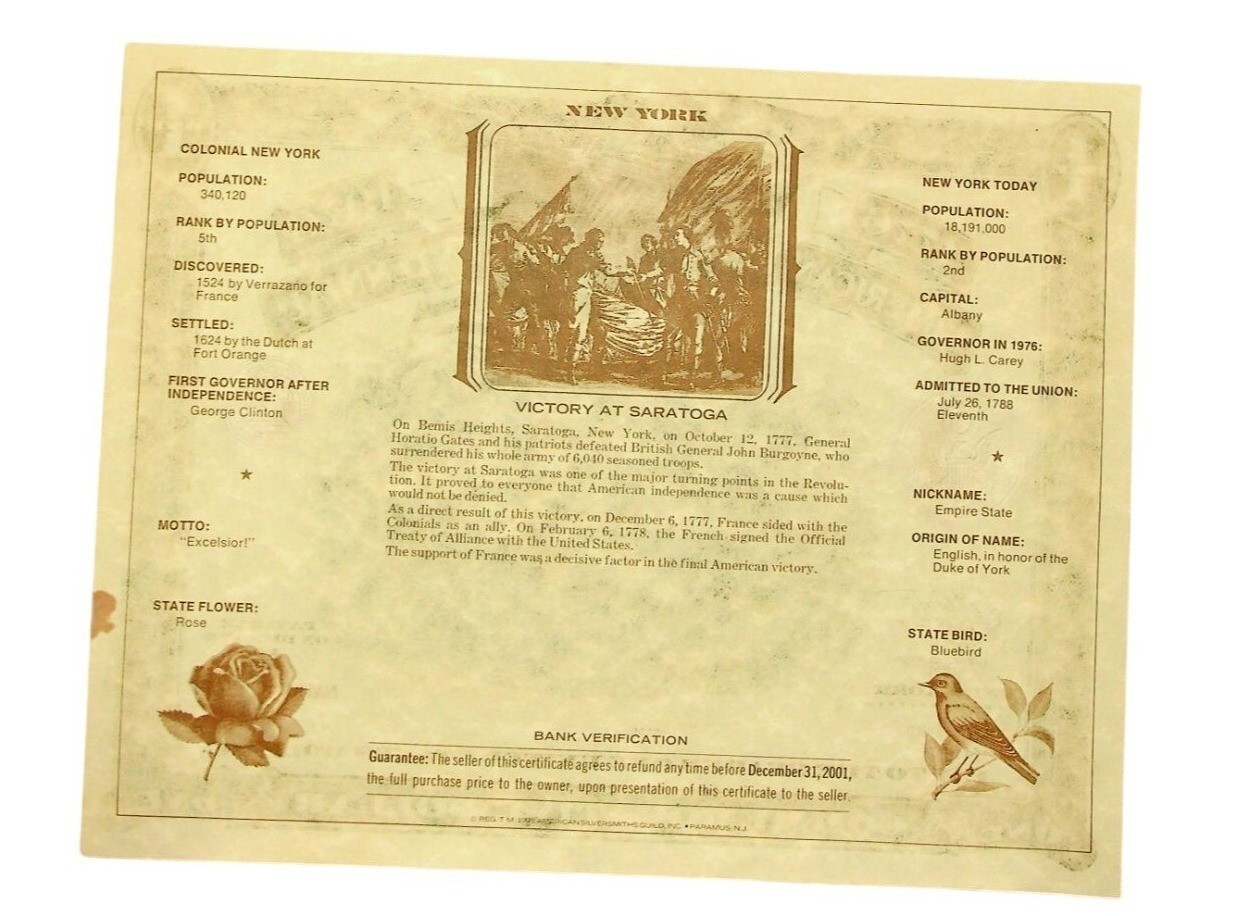 2-1926 Commemorative Dollar Certificate Replica American Revolution Bicentennial