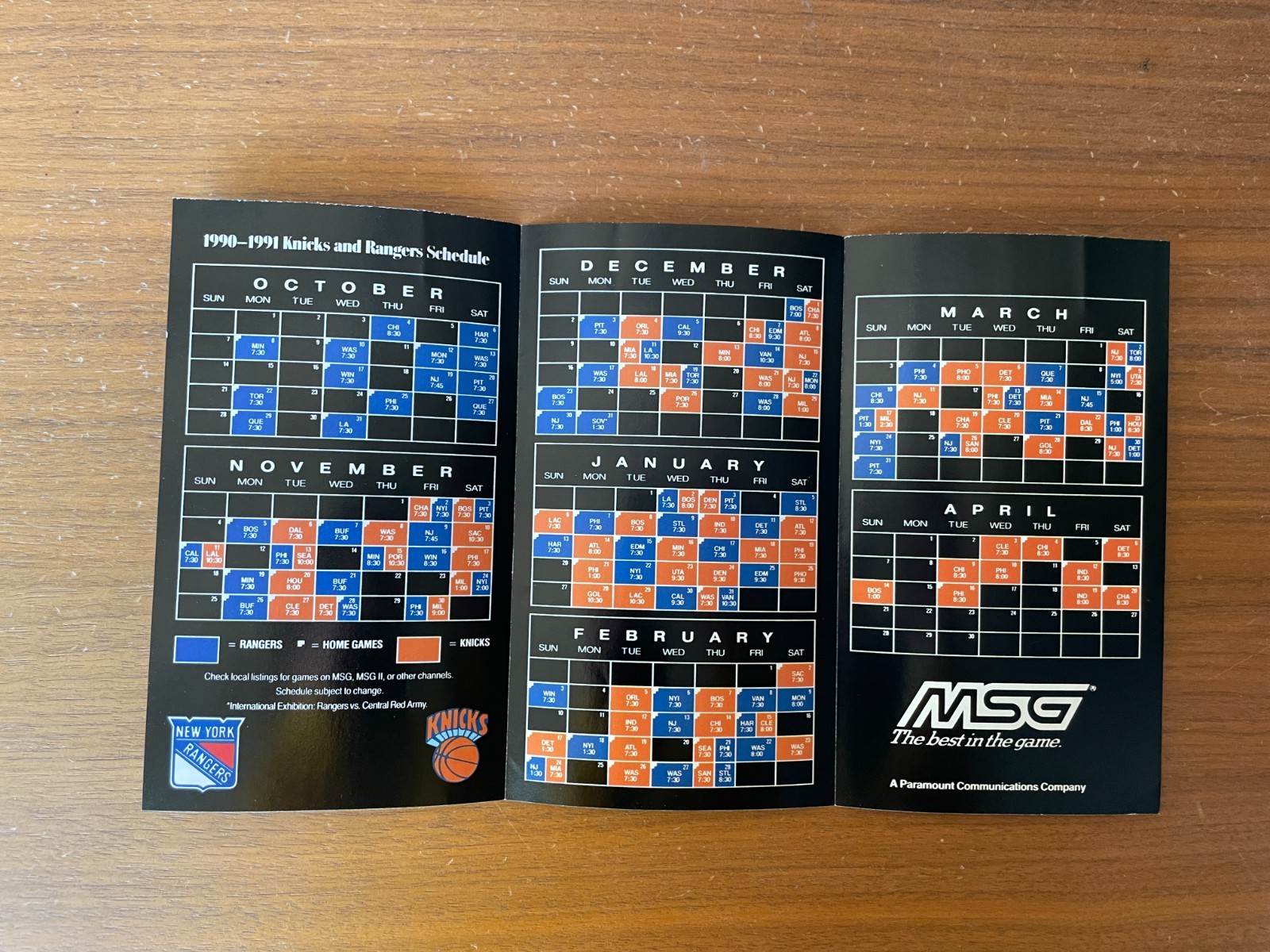 MSG Hockey Brochure 1990-1991 Knicks And Rangers Schedule