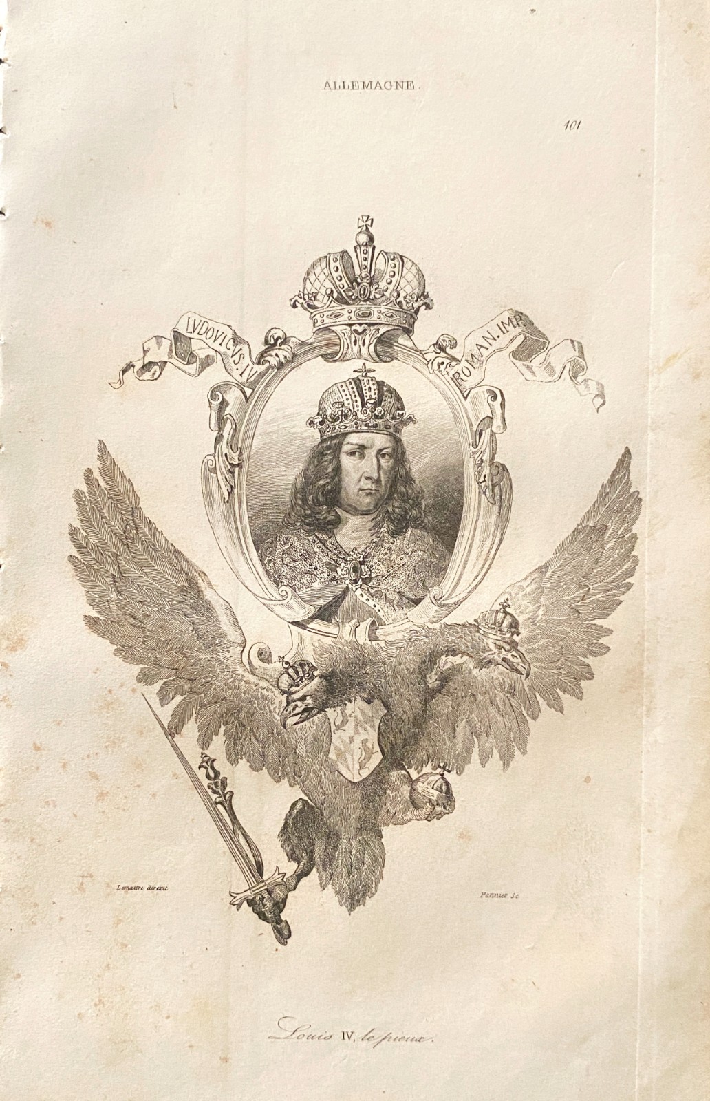 Engraving Germany “Louis IV The Pious”