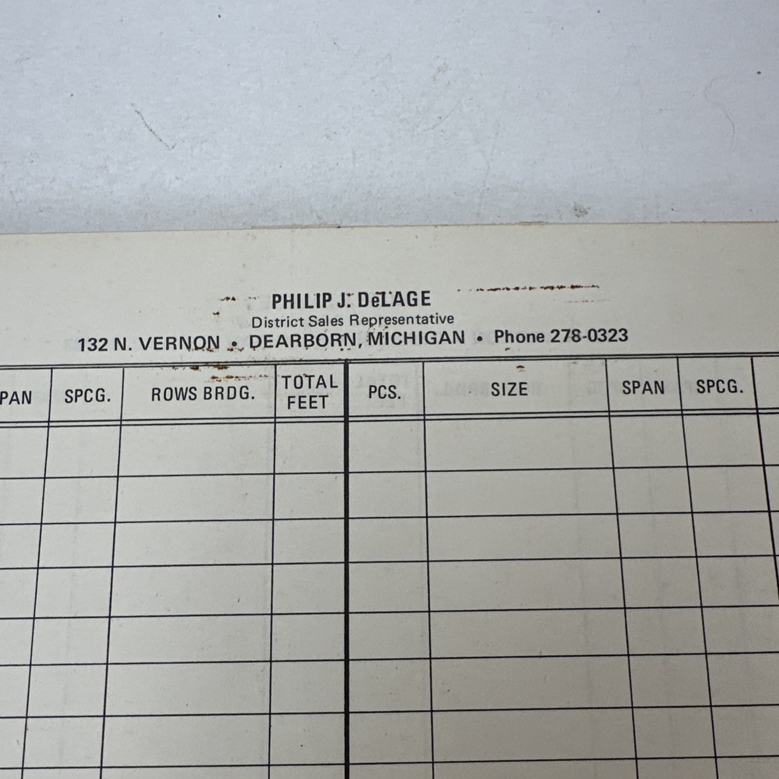 Vintage Paper Note Pad Philip DeLage Dearborn Michigan 11” x 8.5”