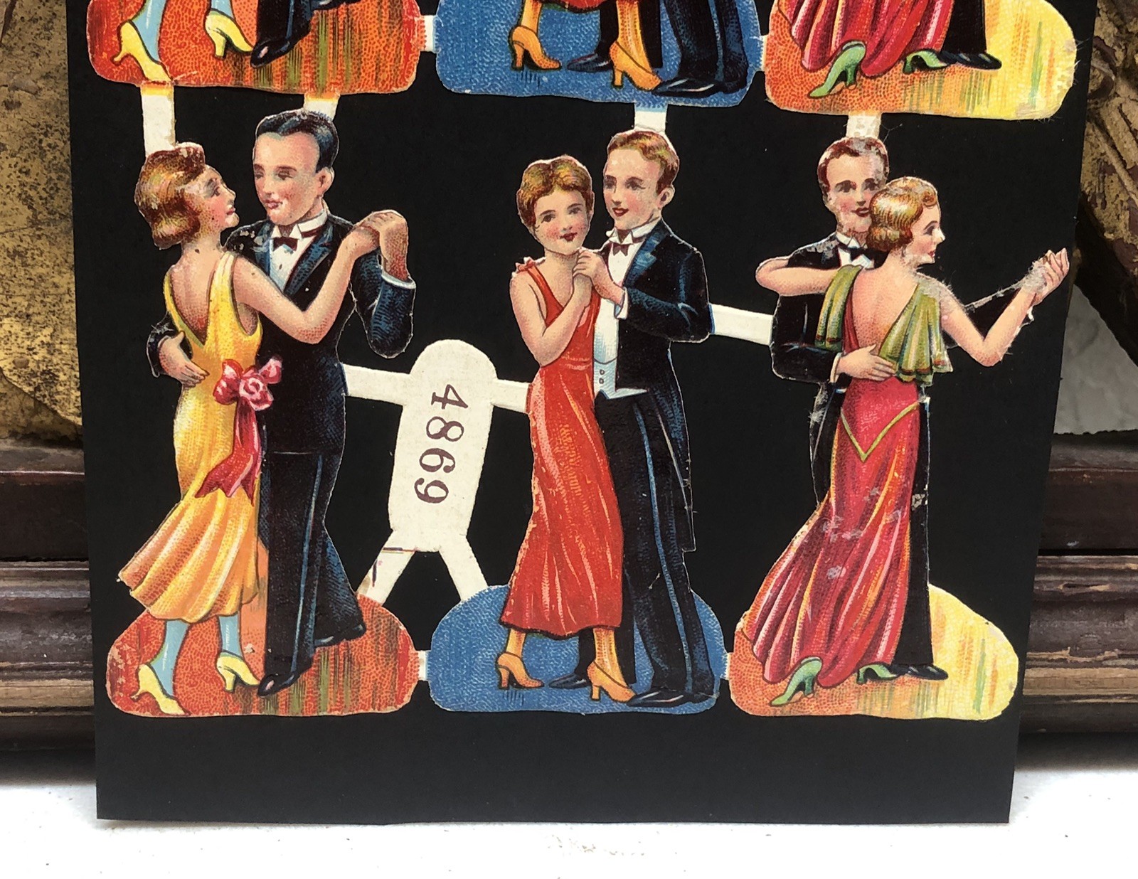 Dancing Couple & Victorian Ladies Die Cut Scraps Glued on Paper Double Sided L7