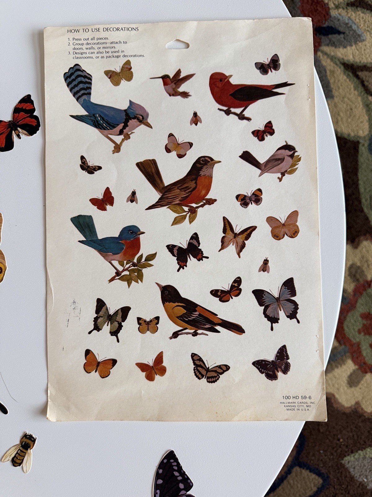 Vintage 1959 Hallmark Paper Birds & Butterflies Decorations Classroom Ephemera